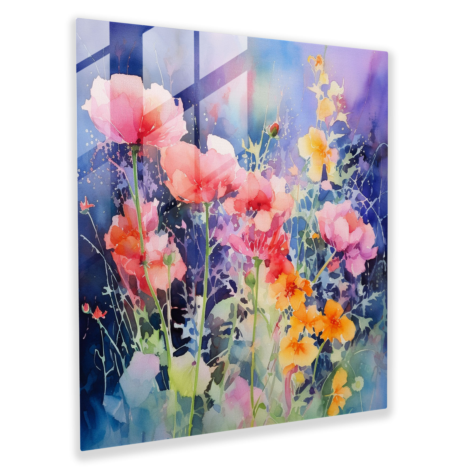 Majestic Glass Print - Abstract Watercolor Flowers Glass Wall Art - Home Decoration - Modern Artwork