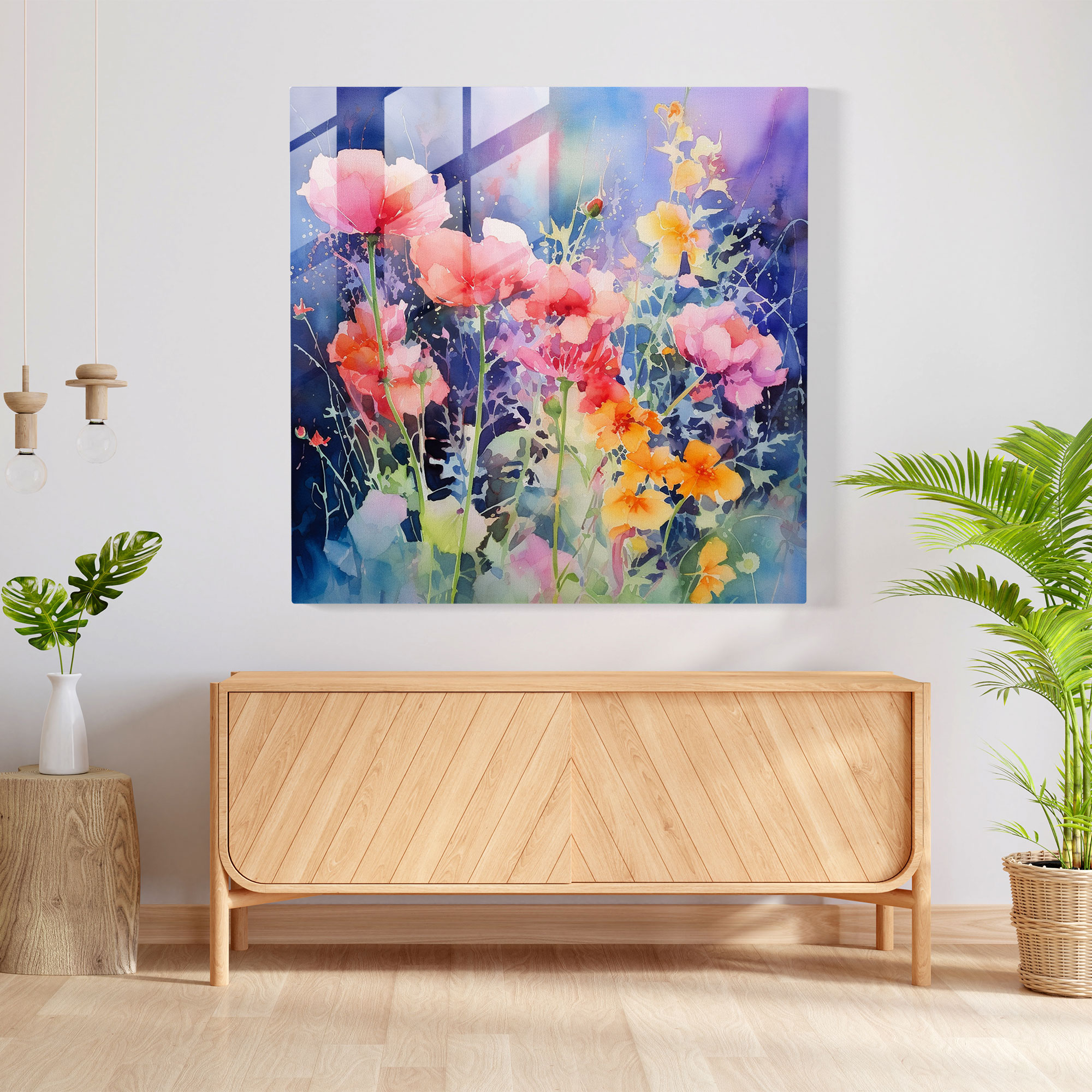 Majestic Glass Print - Abstract Watercolor Flowers Glass Wall Art - Home Decoration - Modern Artwork