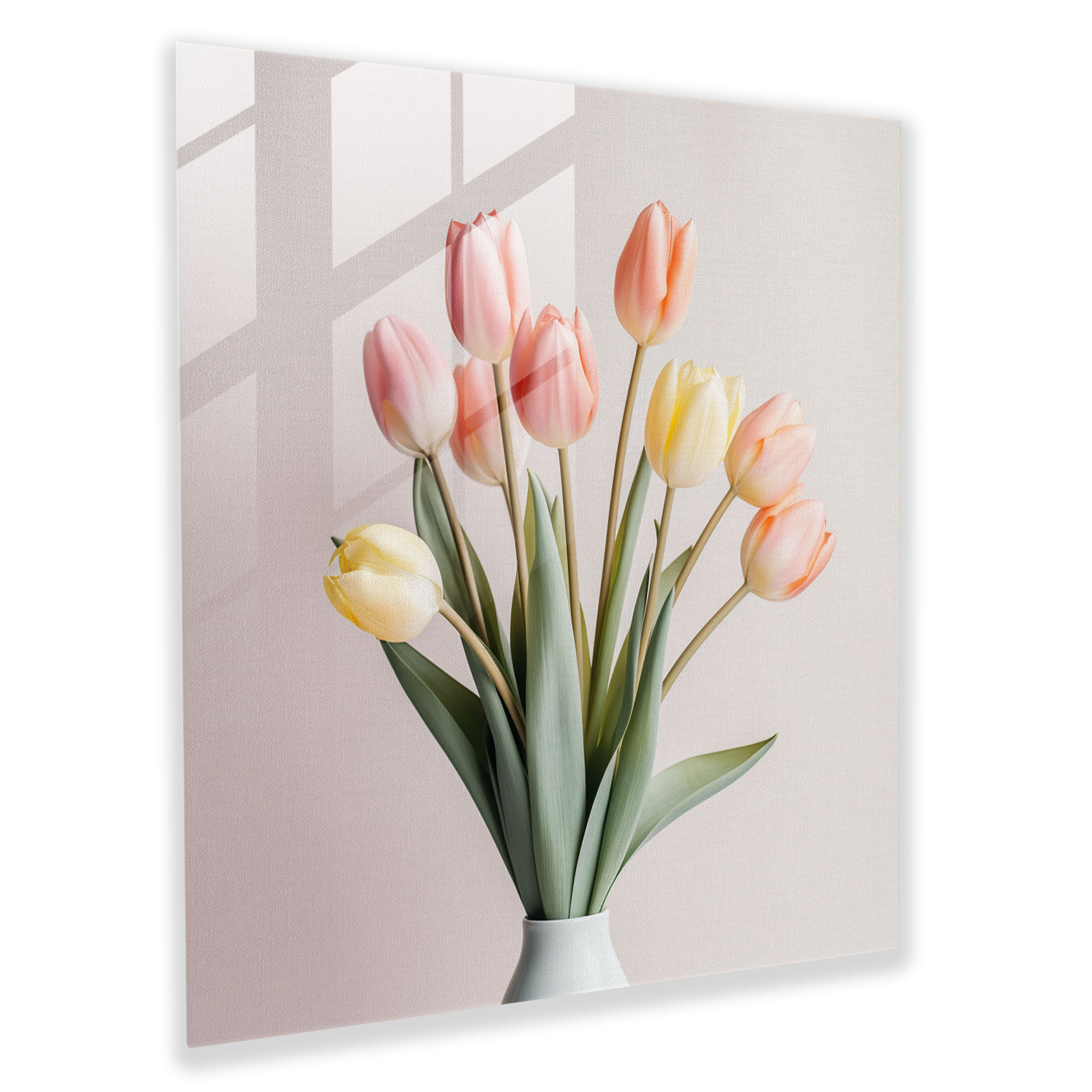 Glasbild Pastellblüten - Minimalistische Tulpen Glas Wandkunst - Raumdekoration - Modernes Kunstwerk