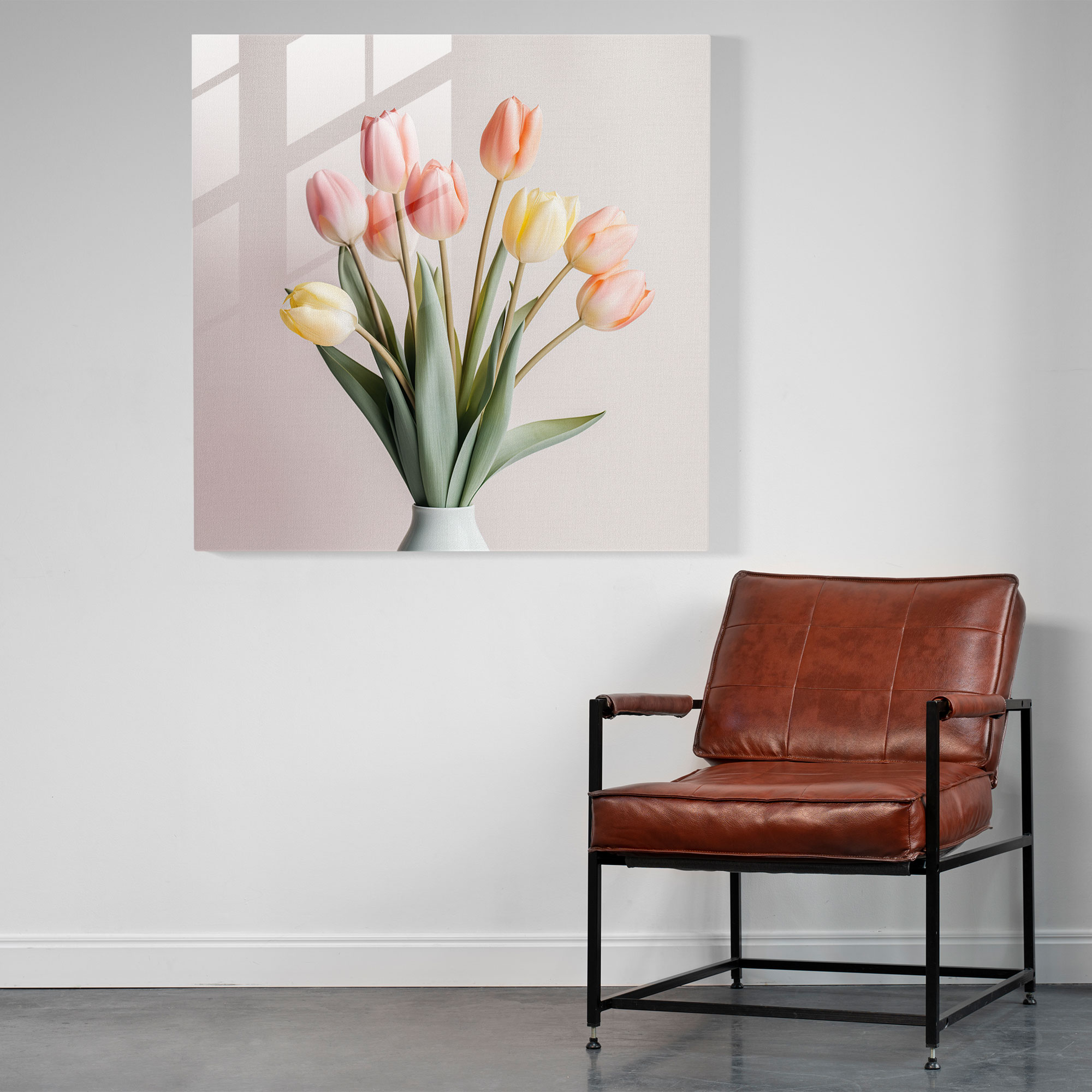 Glasbild Pastellblüten - Minimalistische Tulpen Glas Wandkunst - Raumdekoration - Modernes Kunstwerk