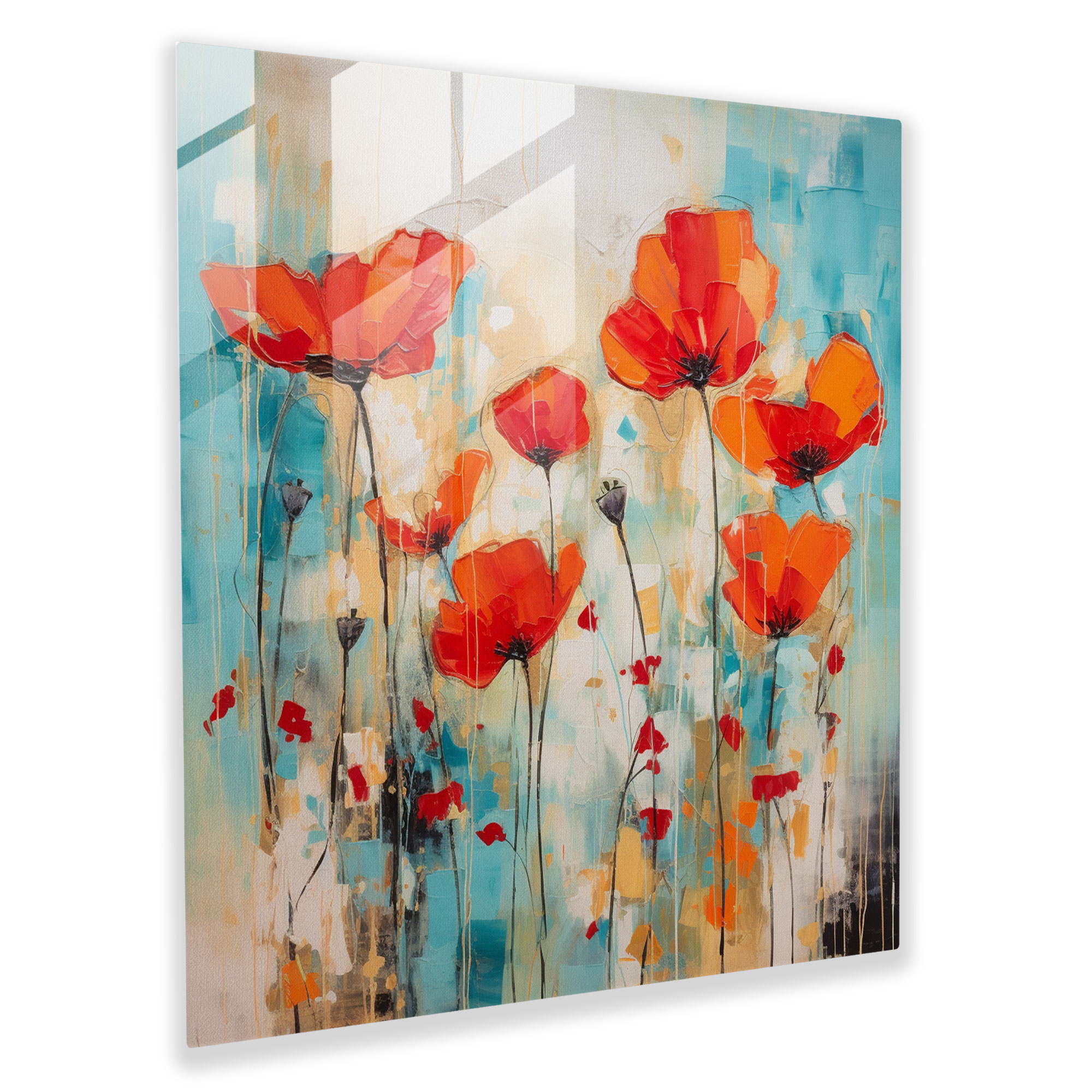 Abstract Poppy Field Glass Print Artwork - Modern Wall Decorative Piece