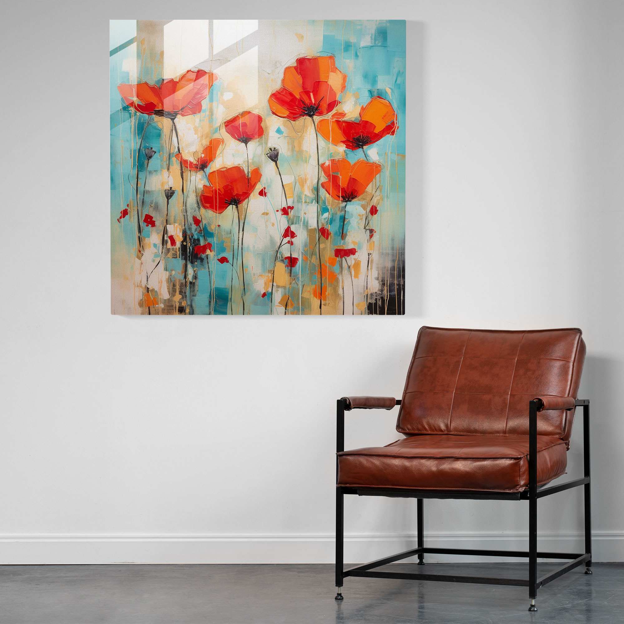 Abstract Poppy Field Glass Print Artwork - Modern Wall Decorative Piece