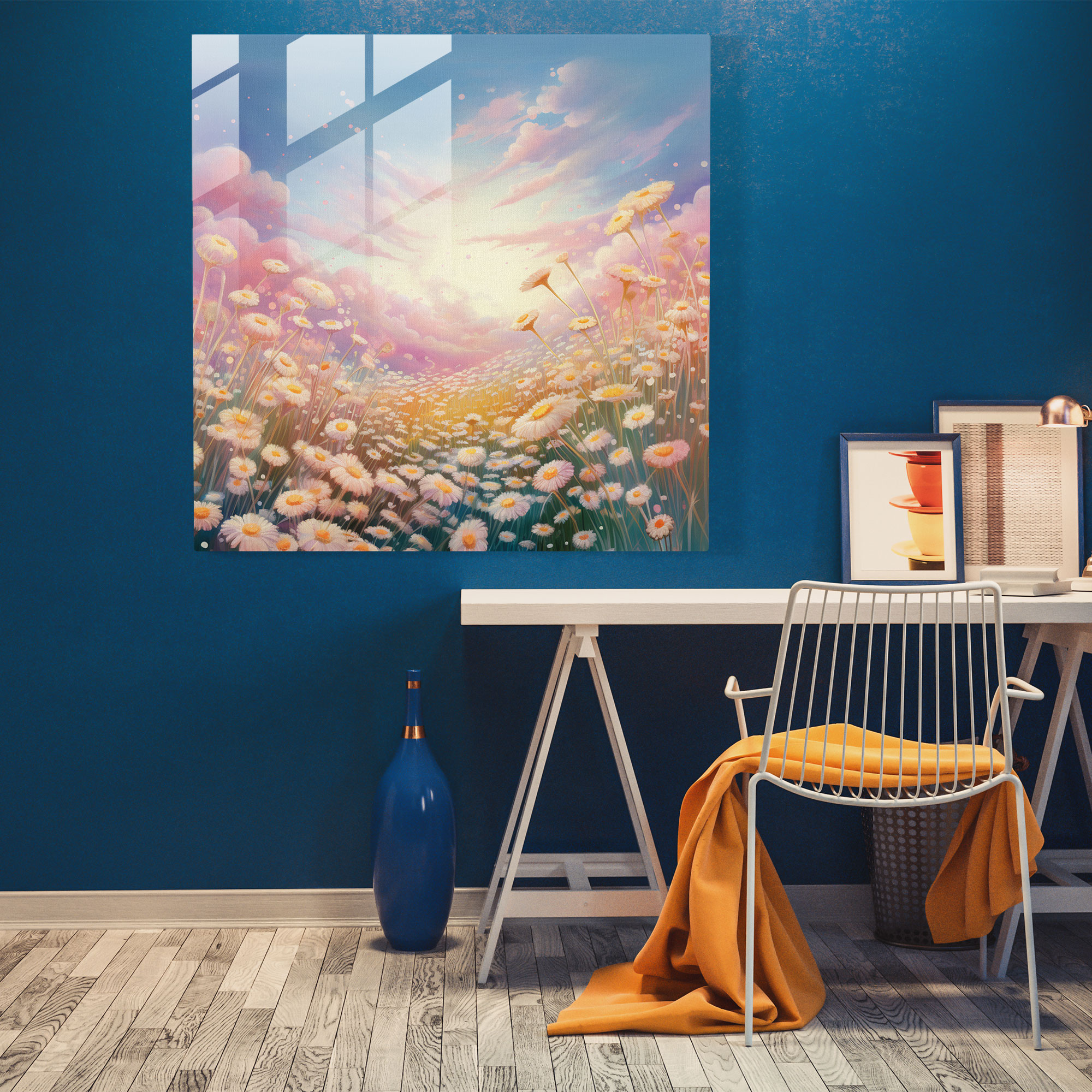 Verzauberndes Gänseblümchenfeld Glasbild - Verspielter Wandschmuck