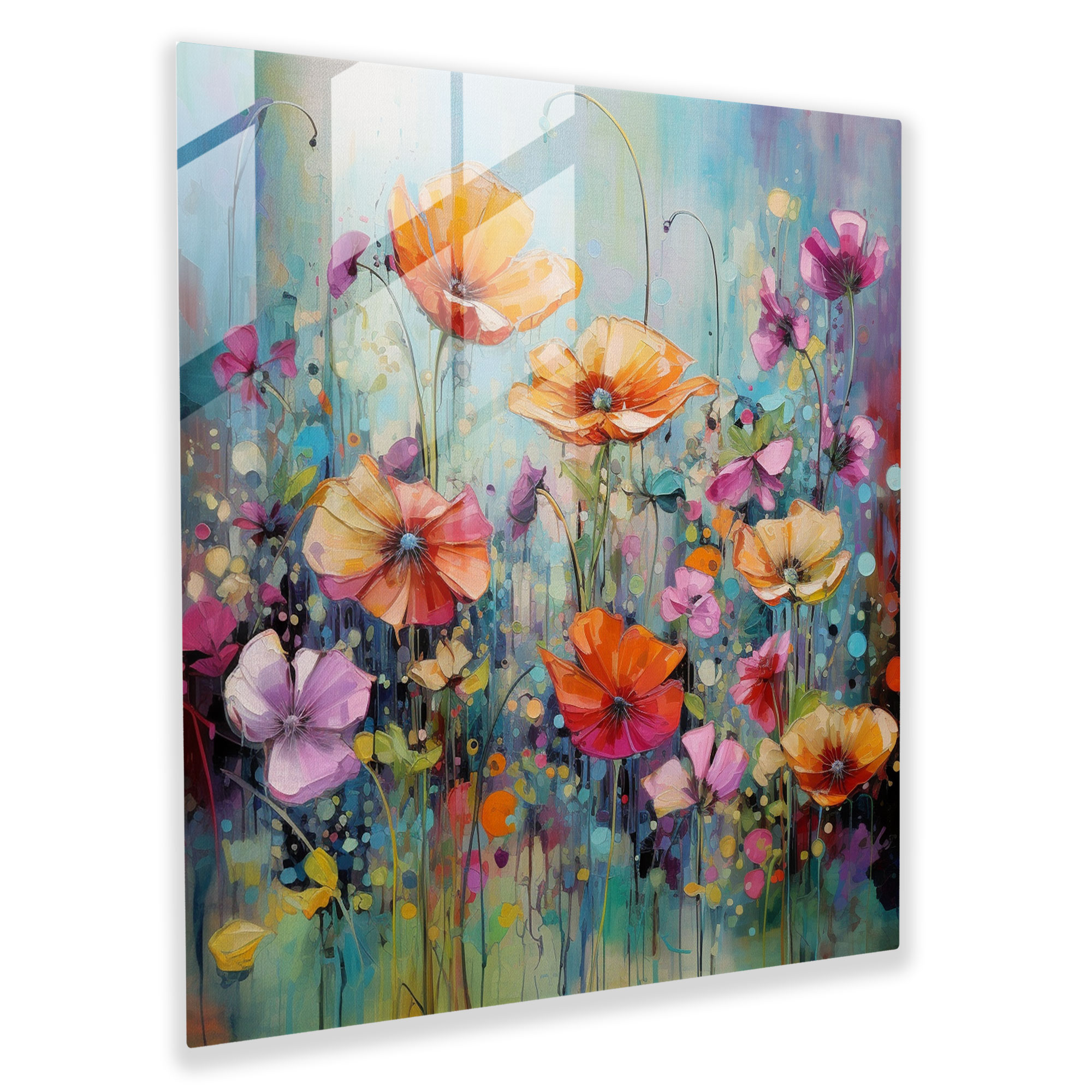 Exquisite Glass Print of Vibrant Floral Abstracts for Home Decoration