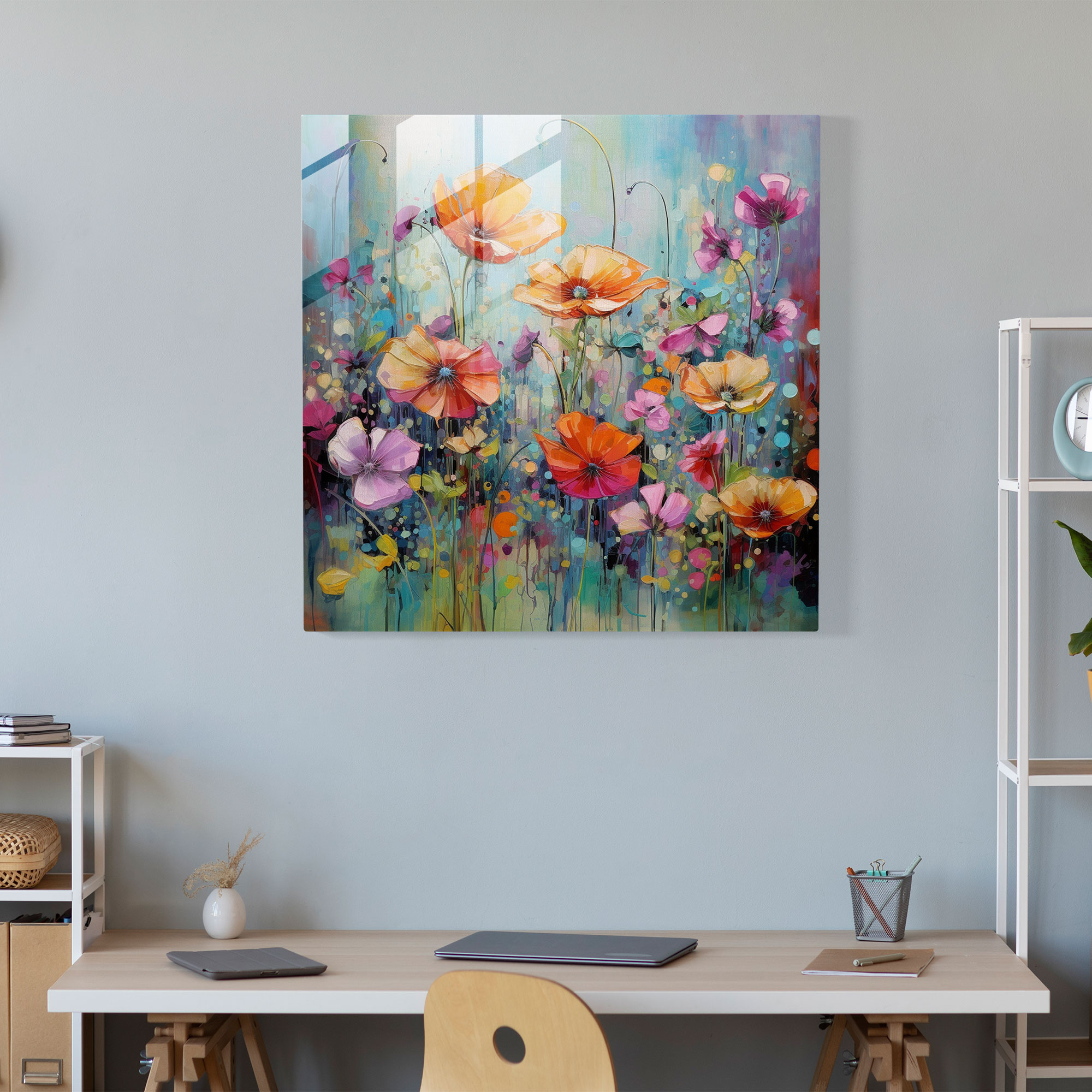 Exquisite Glass Print of Vibrant Floral Abstracts for Home Decoration