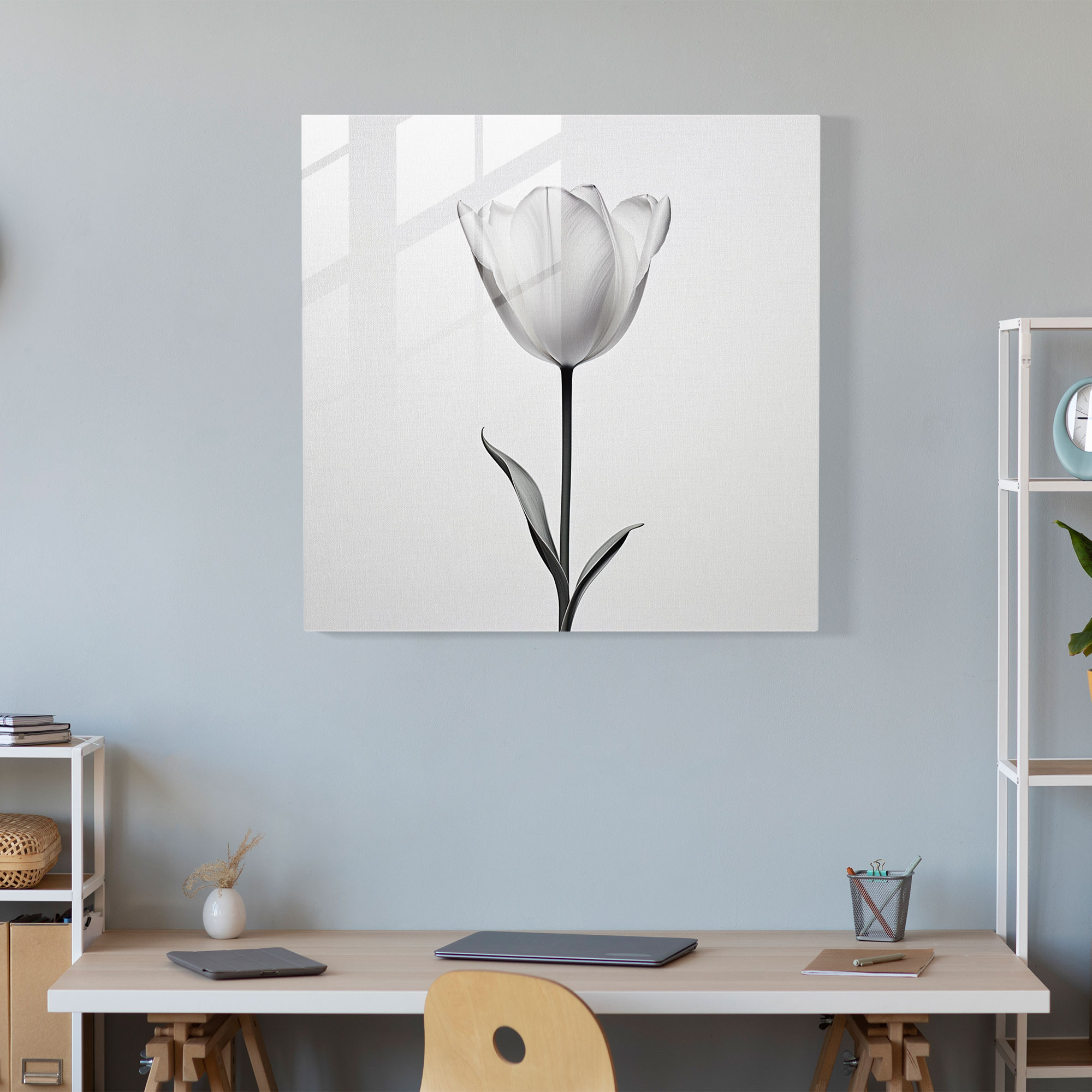 Minimalistic Glass Print of Blooming Tulip for Modern Home Decor