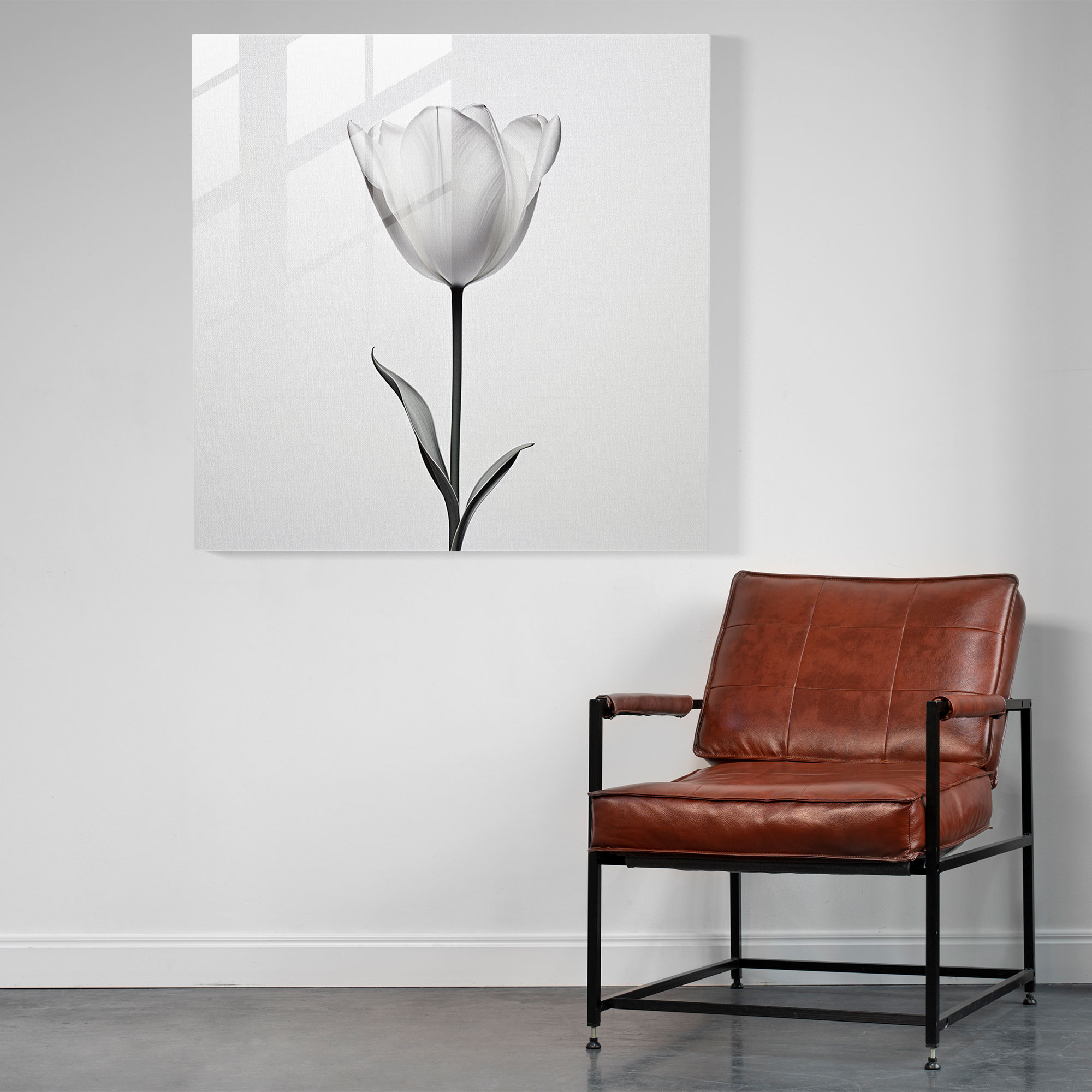 Minimalistic Glass Print of Blooming Tulip for Modern Home Decor