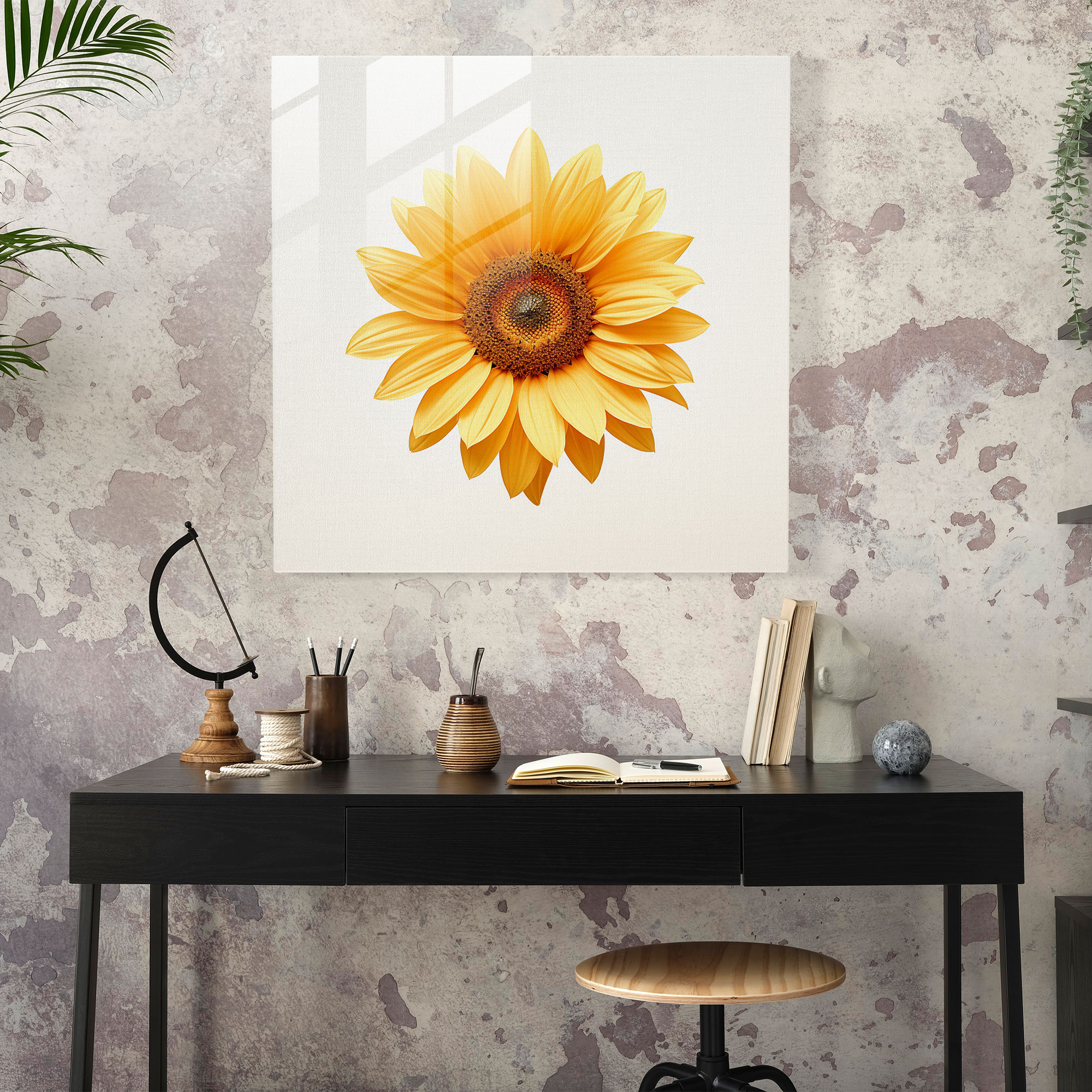 Glasbild Sonnenblume - Minimalistische digitale Kunst Glaswandbild - Wanddekoration