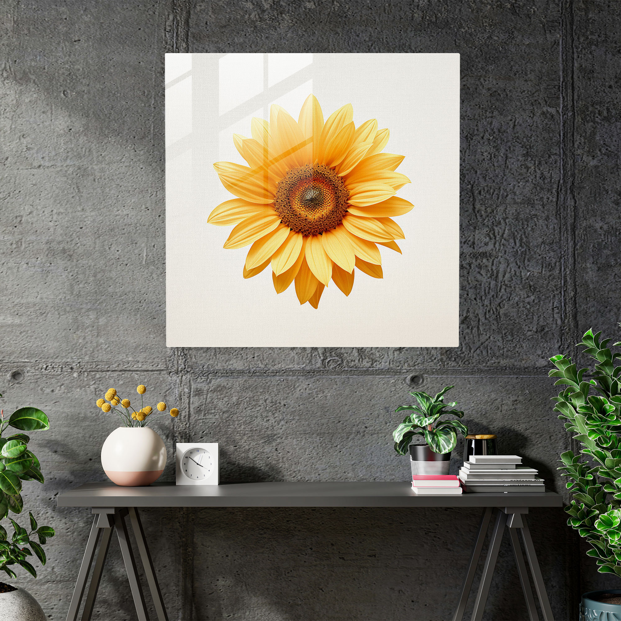 Glasbild Sonnenblume - Minimalistische digitale Kunst Glaswandbild - Wanddekoration