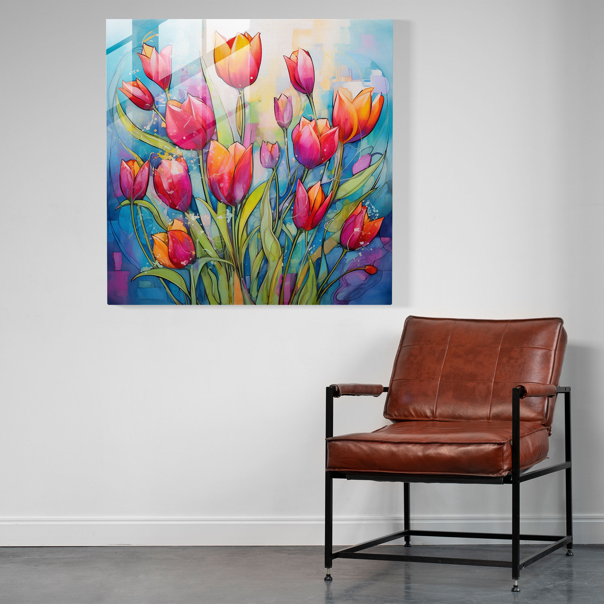 Vibrant Fusion Glass Print - Contemporary Mixed Media Tulips Glass Wall Art - Home Decoration