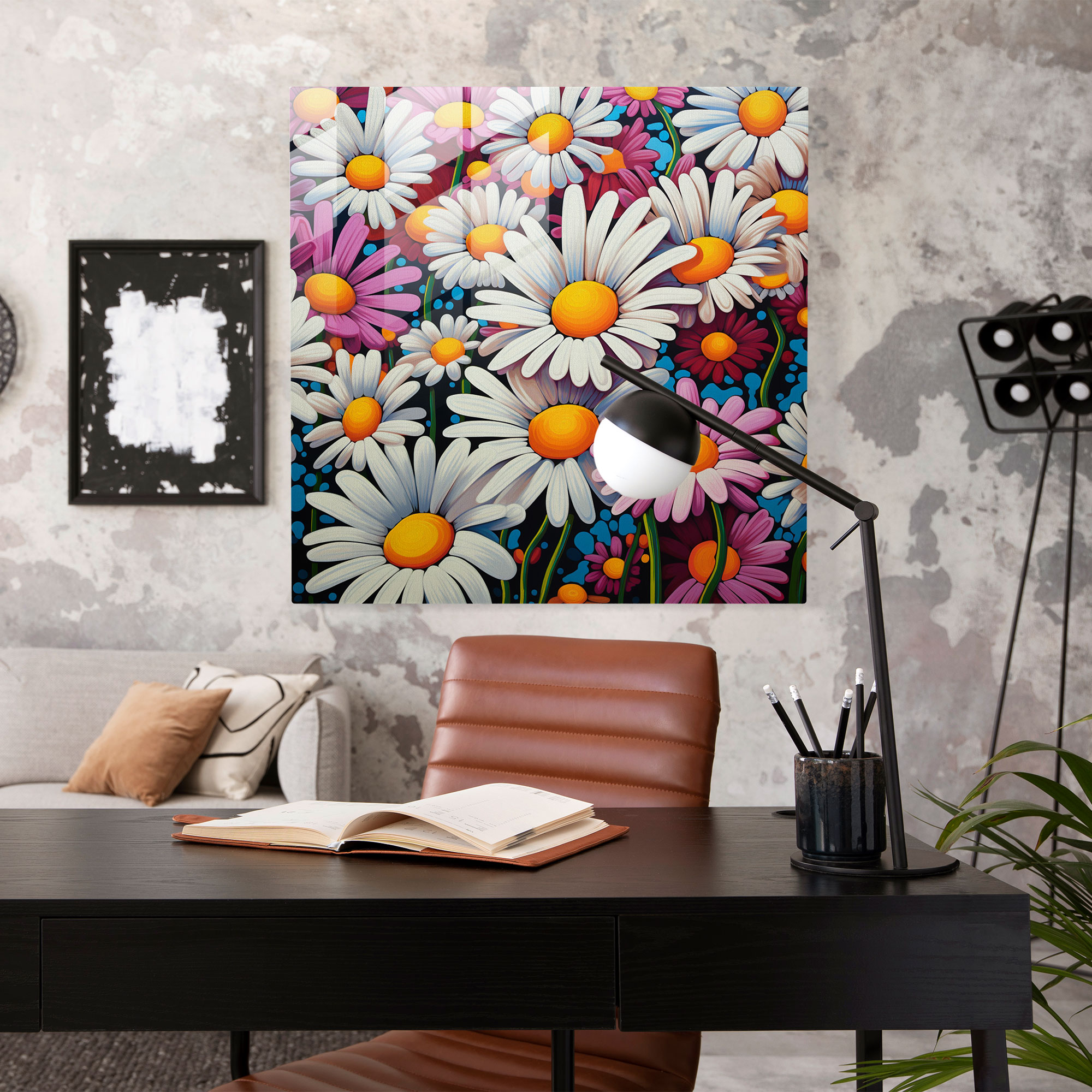 Playful Blooms Glass Print - Pop Art Inspired Daisies Glass Wall Art - Wall Decoration