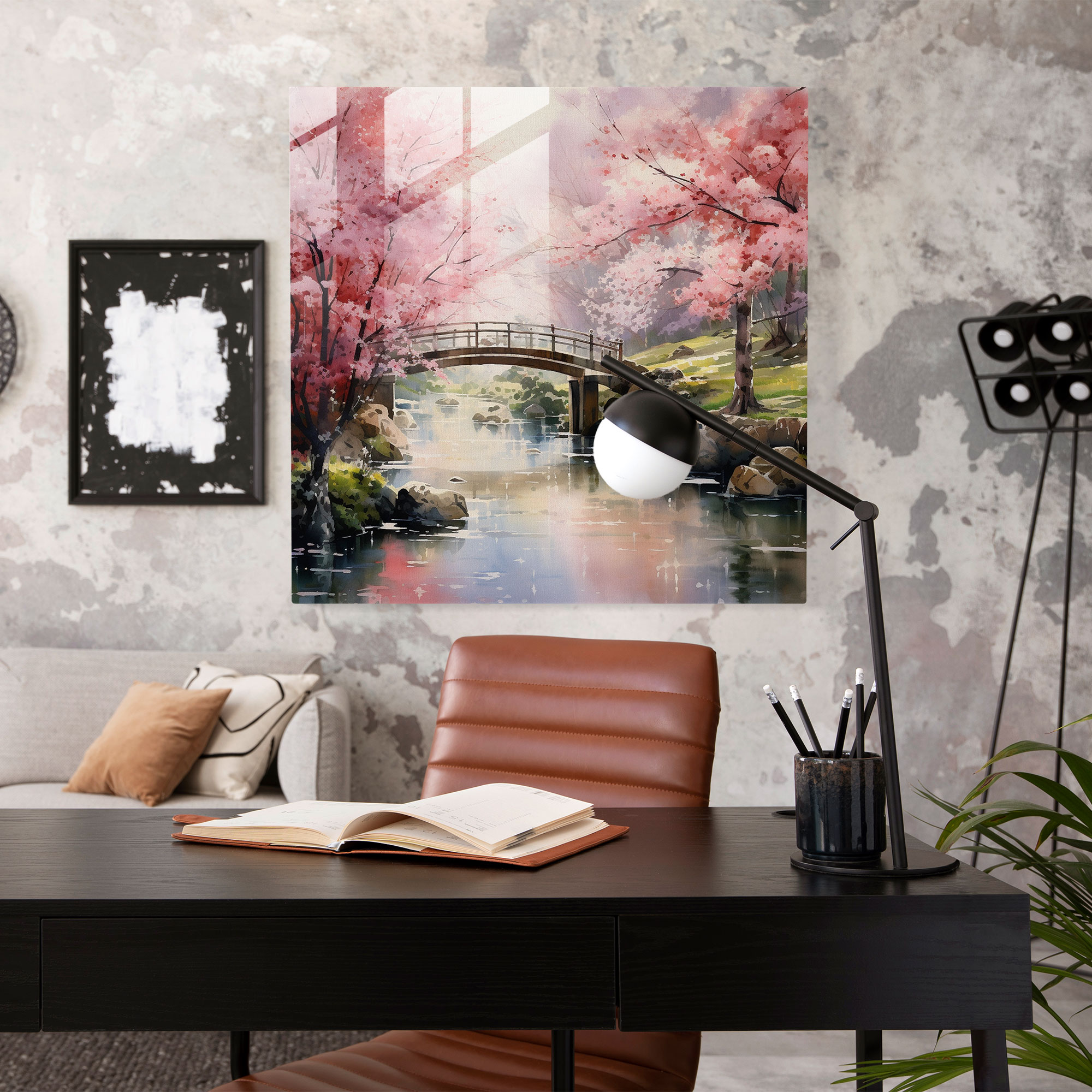 Glasbild Kirschblüten im Ätherischen Stil