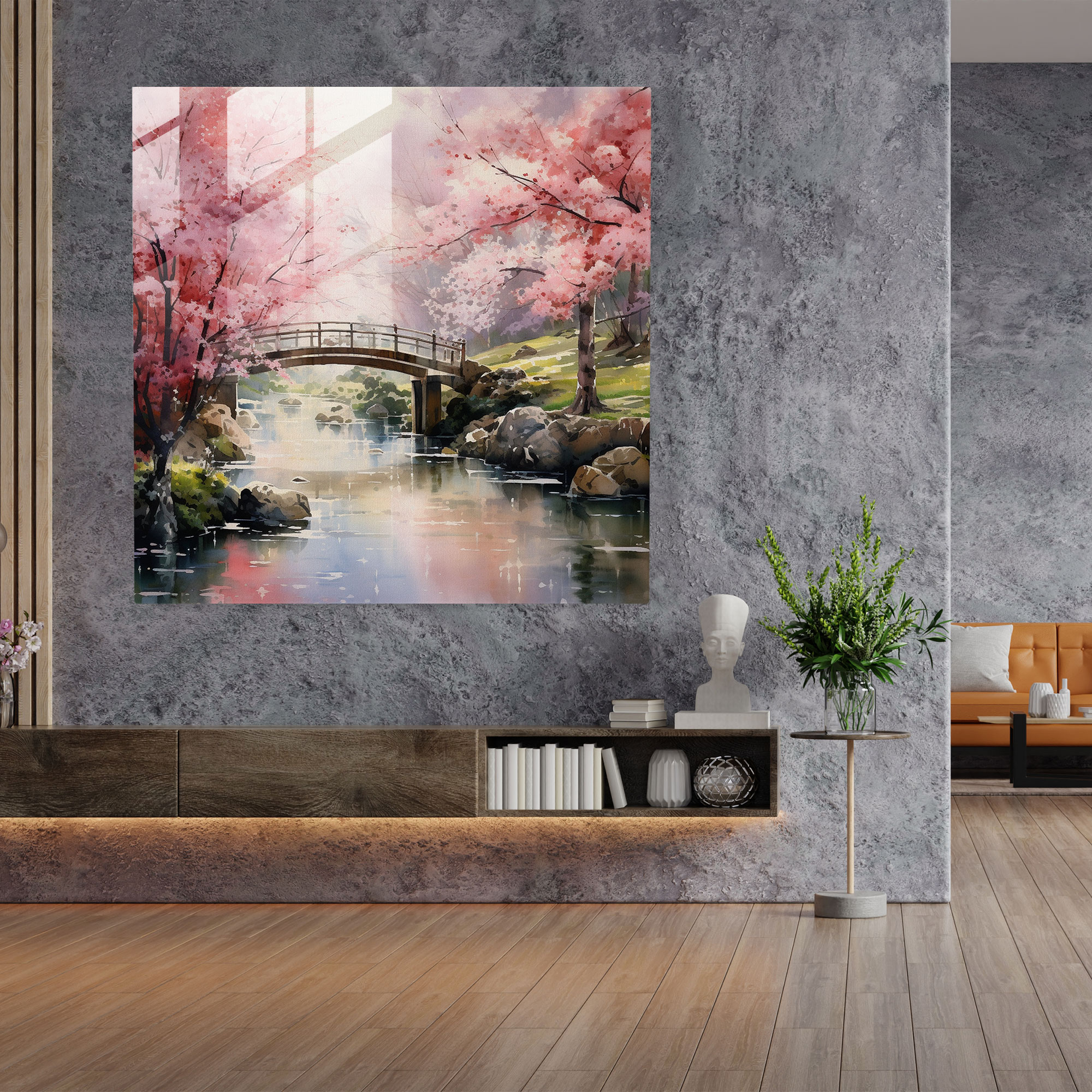 Glasbild Kirschblüten im Ätherischen Stil