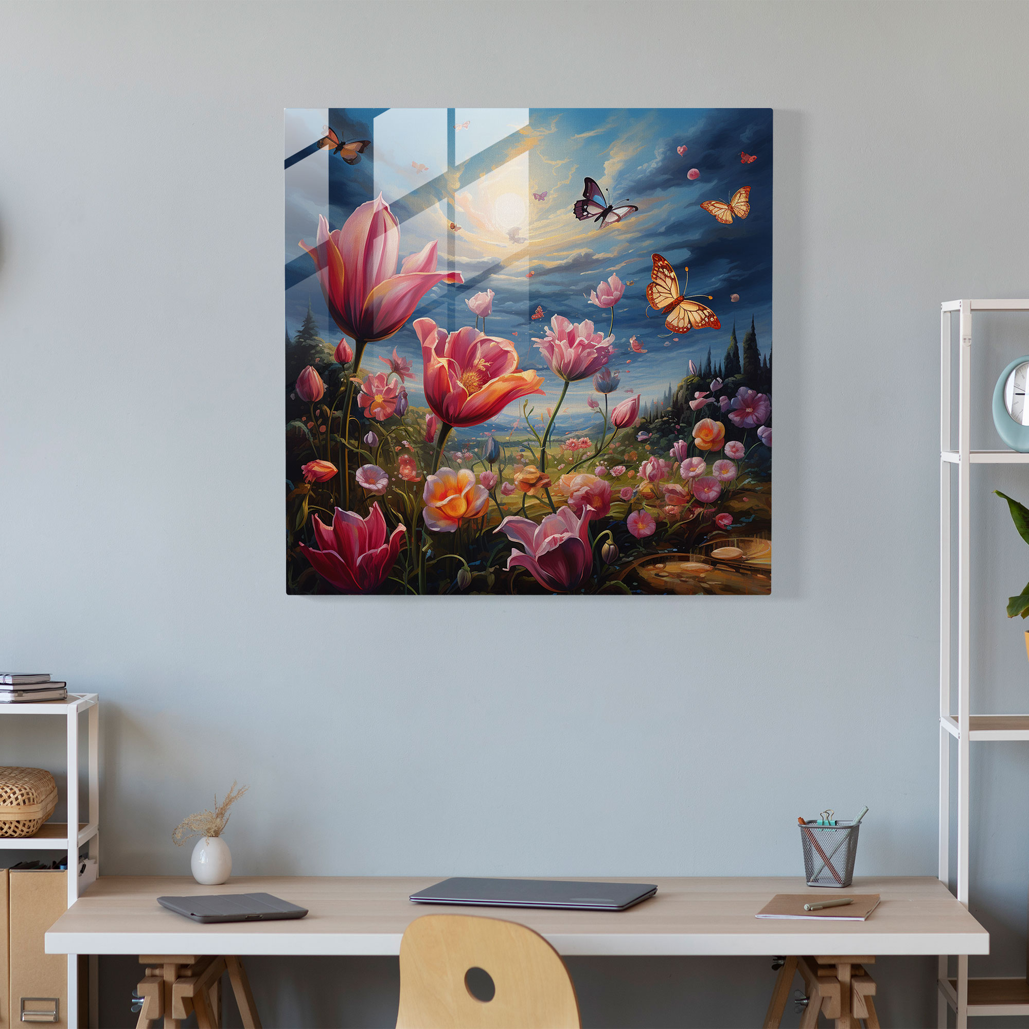 Whimsical Tulip Garden Glass Print