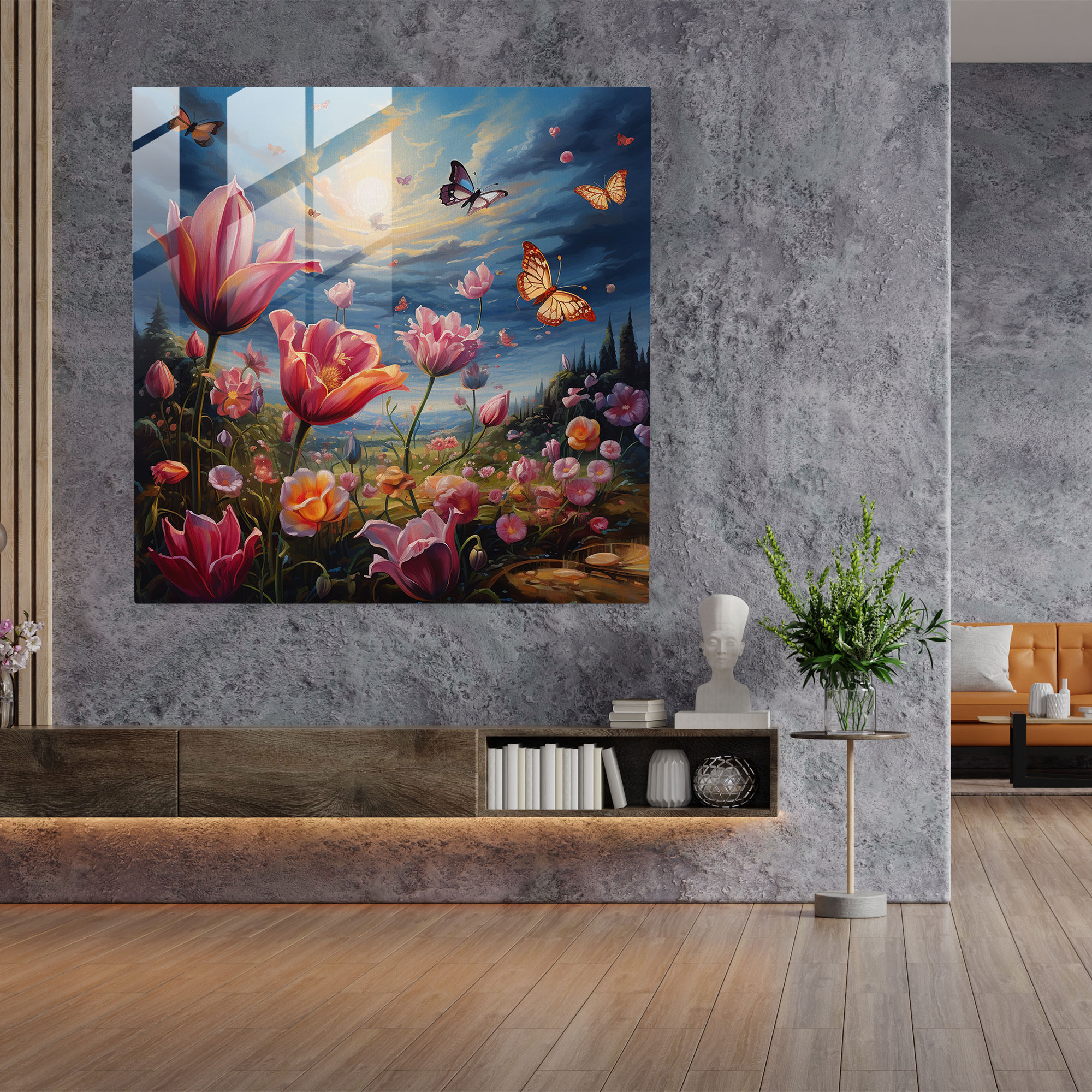Whimsical Tulip Garden Glass Print