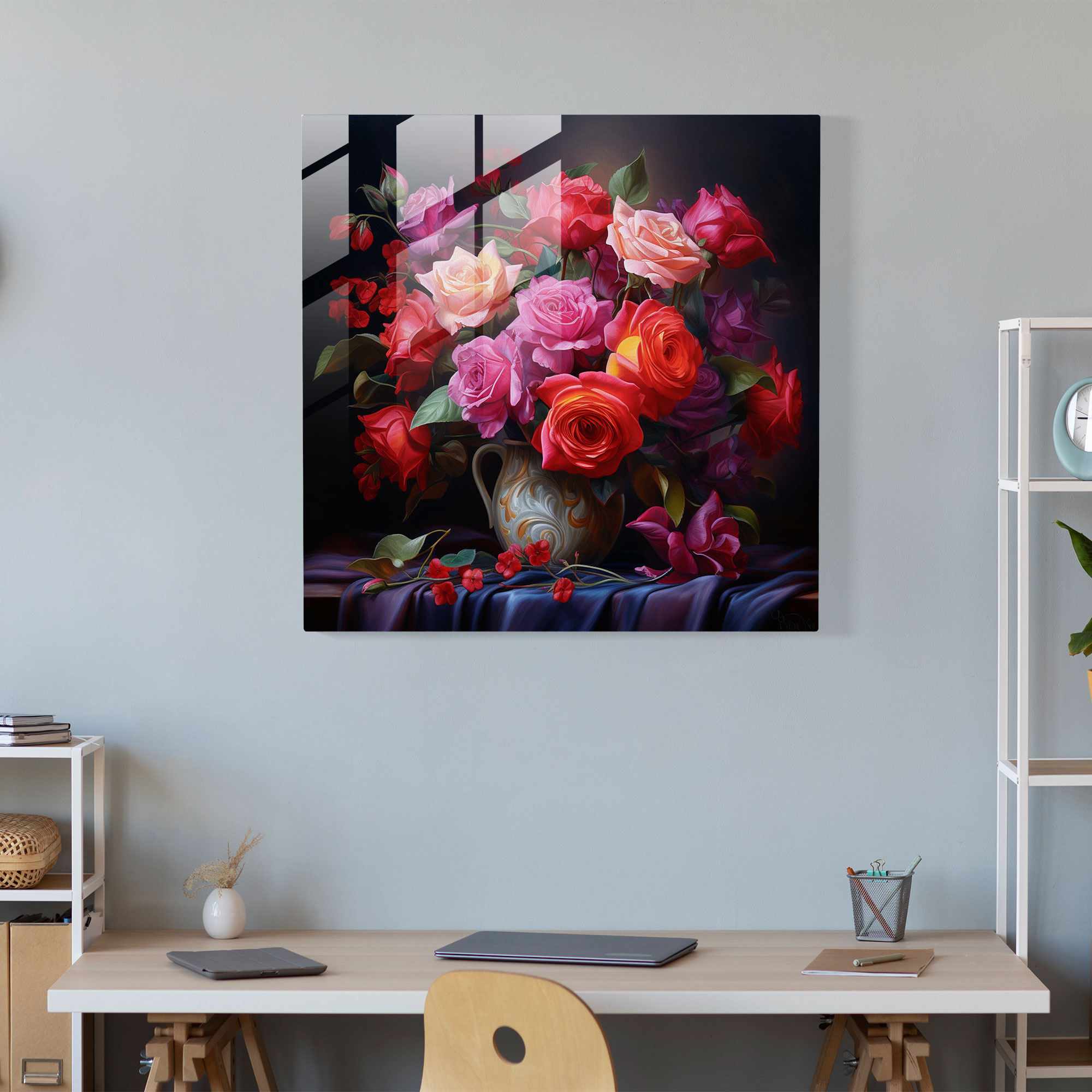 Romantic Roses Glass Print