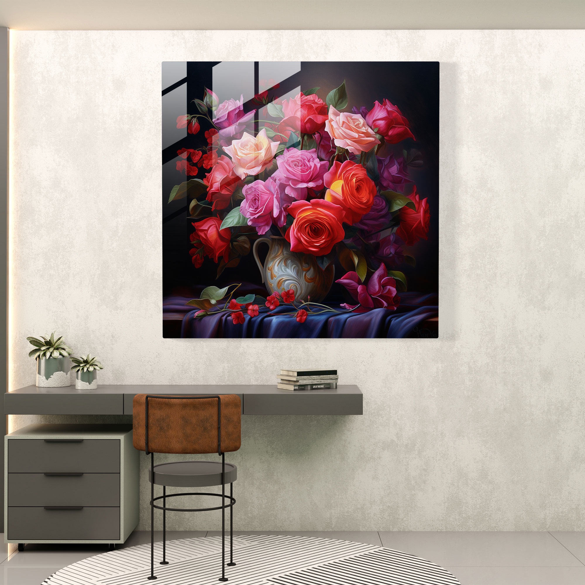 Romantic Roses Glass Print