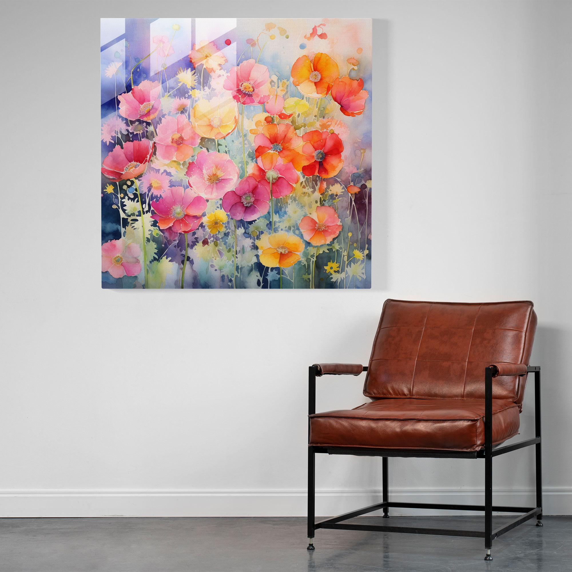 Elegantes Blüten-Glasbild - Abstraktes Aquarellblumengarten Glaswandkunst - Wohnkultur