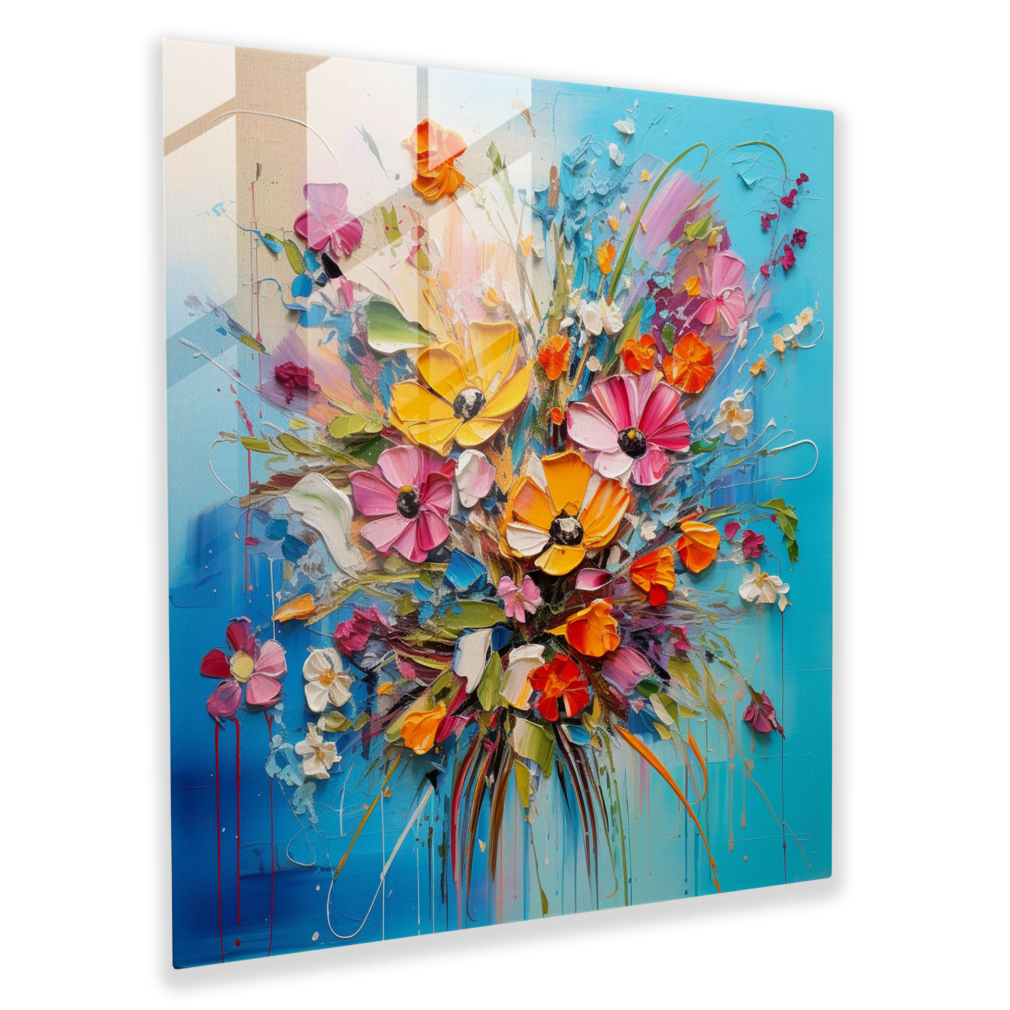 Lebhaftes Glasbild mit abstraktem Design - Blumenstrauß bunter Wildblumen - Glas Wandkunst - Raumdekoration - Wanddekoration - Glas Kunst - Moderne Kunstwerke