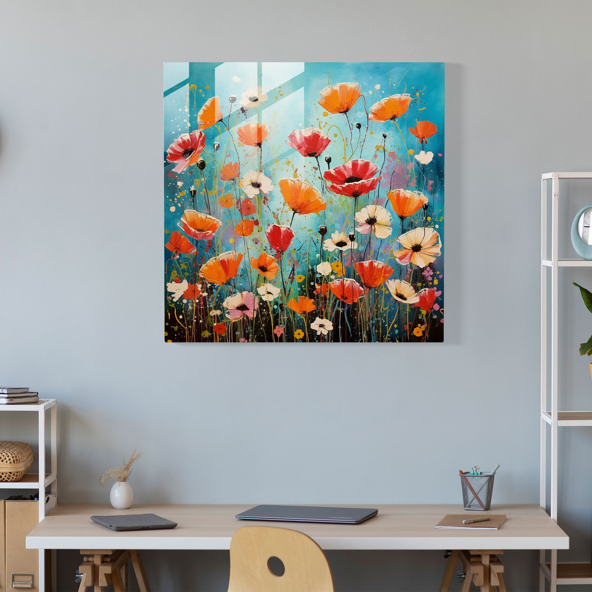 Dynamic Floral Glass Print - Field of Wild Poppies with a Modern Twist - Glass Wall Art - Home Decoration - Wall Decor - Glass Art - Modern Artwork