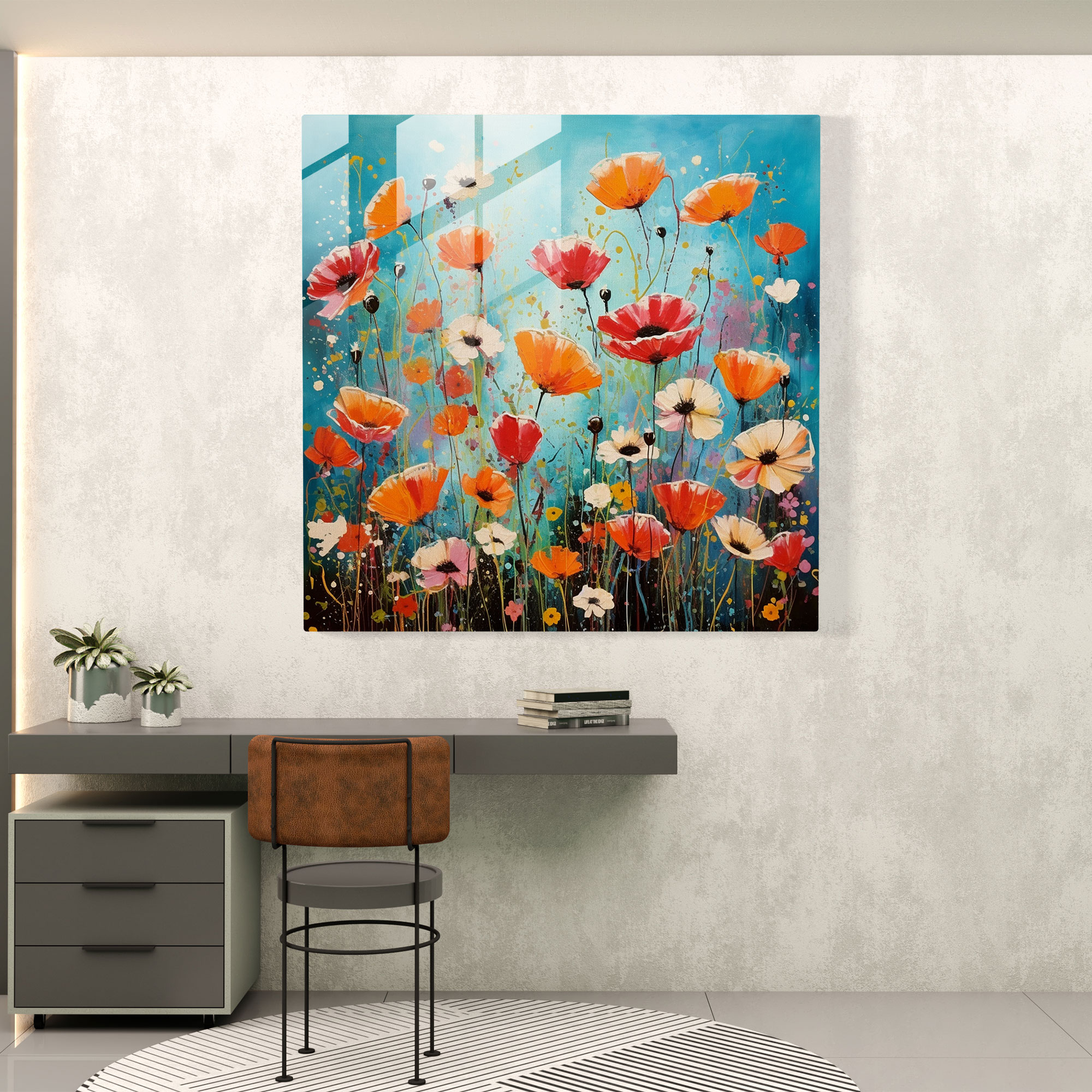 Dynamic Floral Glass Print - Field of Wild Poppies with a Modern Twist - Glass Wall Art - Home Decoration - Wall Decor - Glass Art - Modern Artwork