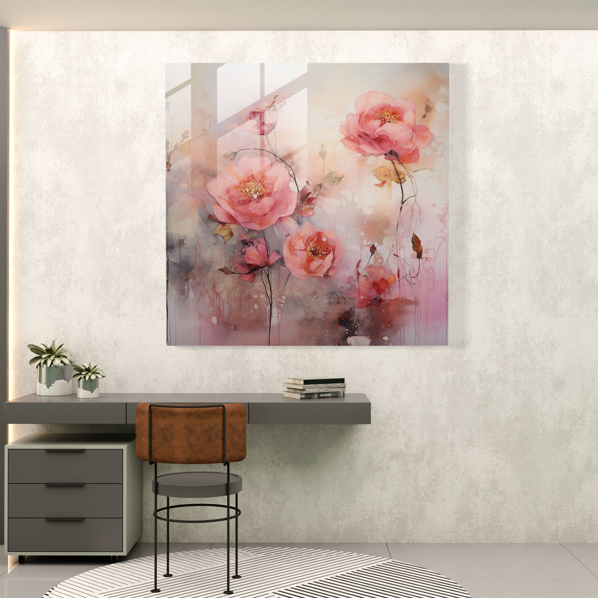 Captivating Ethereal Glass Print - Garden of Roses with Watercolor Textures - Glass Wall Art - Home Decoration - Wall Decoration - Glass Art - Modern Artwork