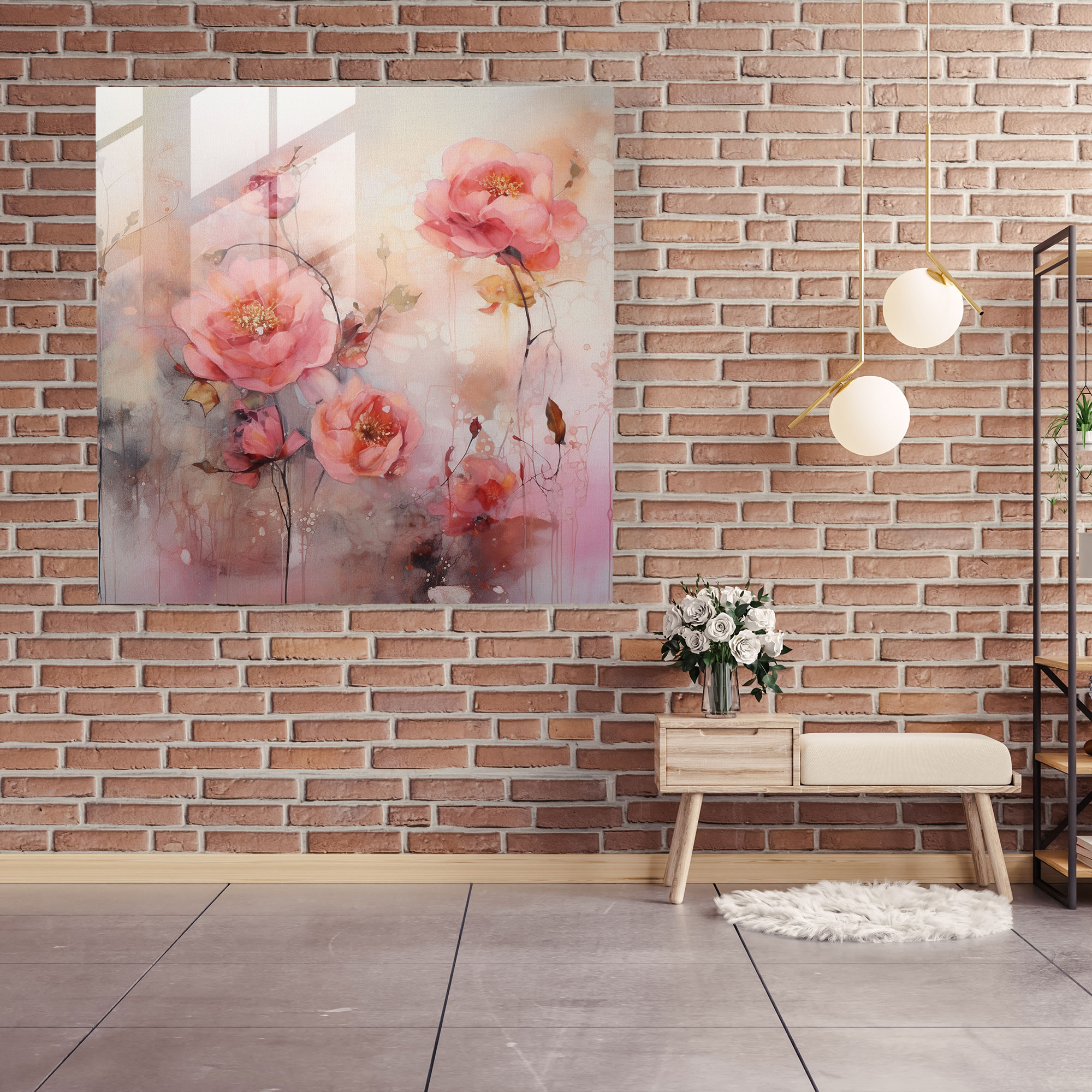 Captivating Ethereal Glass Print - Garden of Roses with Watercolor Textures - Glass Wall Art - Home Decoration - Wall Decoration - Glass Art - Modern Artwork