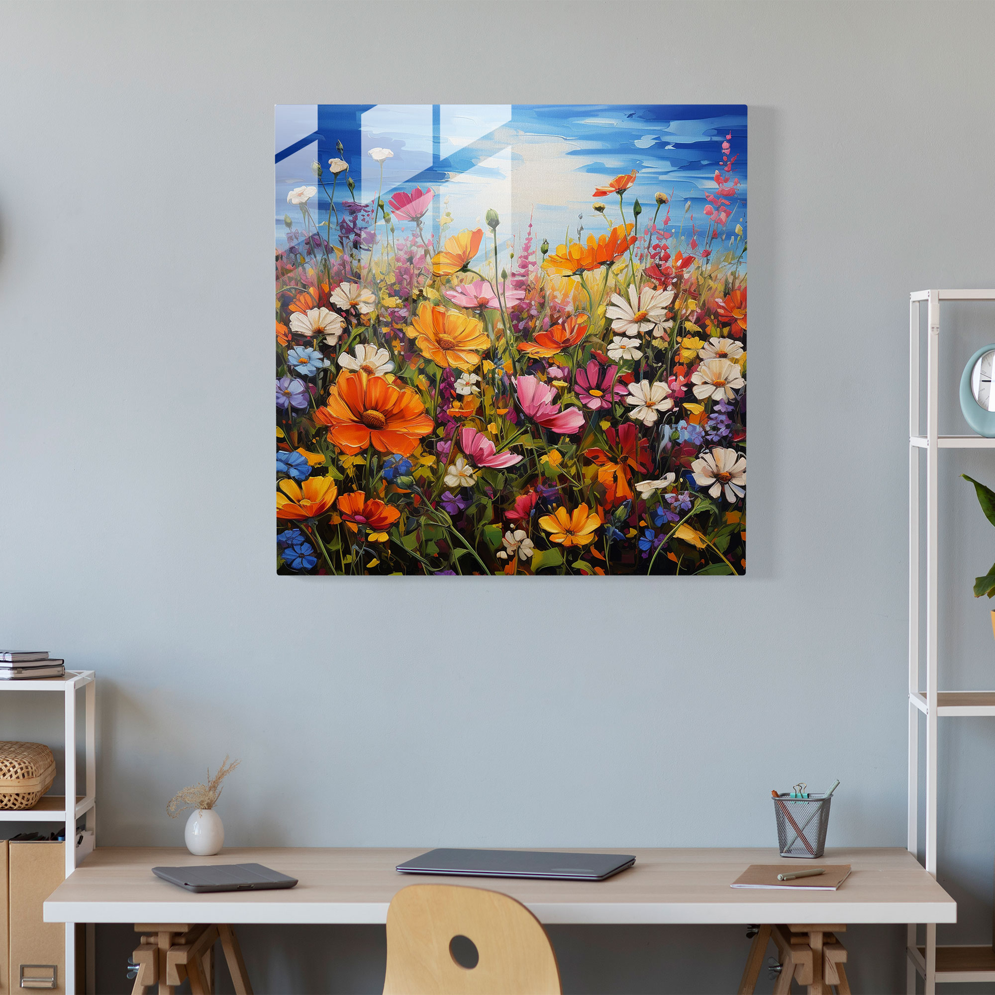Faszinierendes Buntes Wildblumen Glasbild