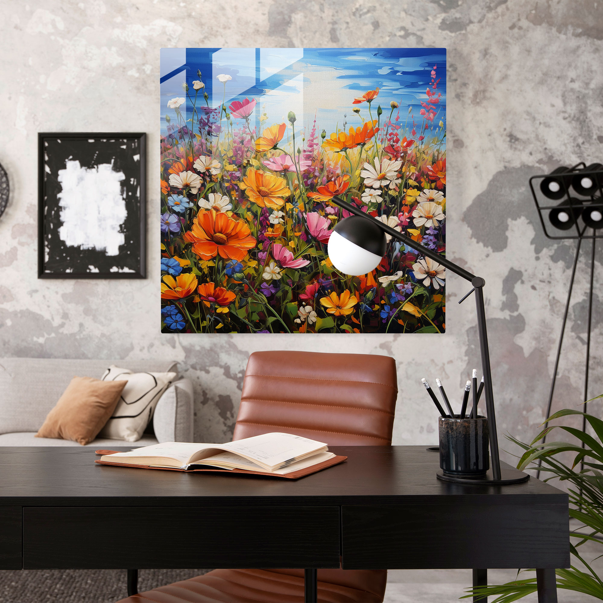 Faszinierendes Buntes Wildblumen Glasbild