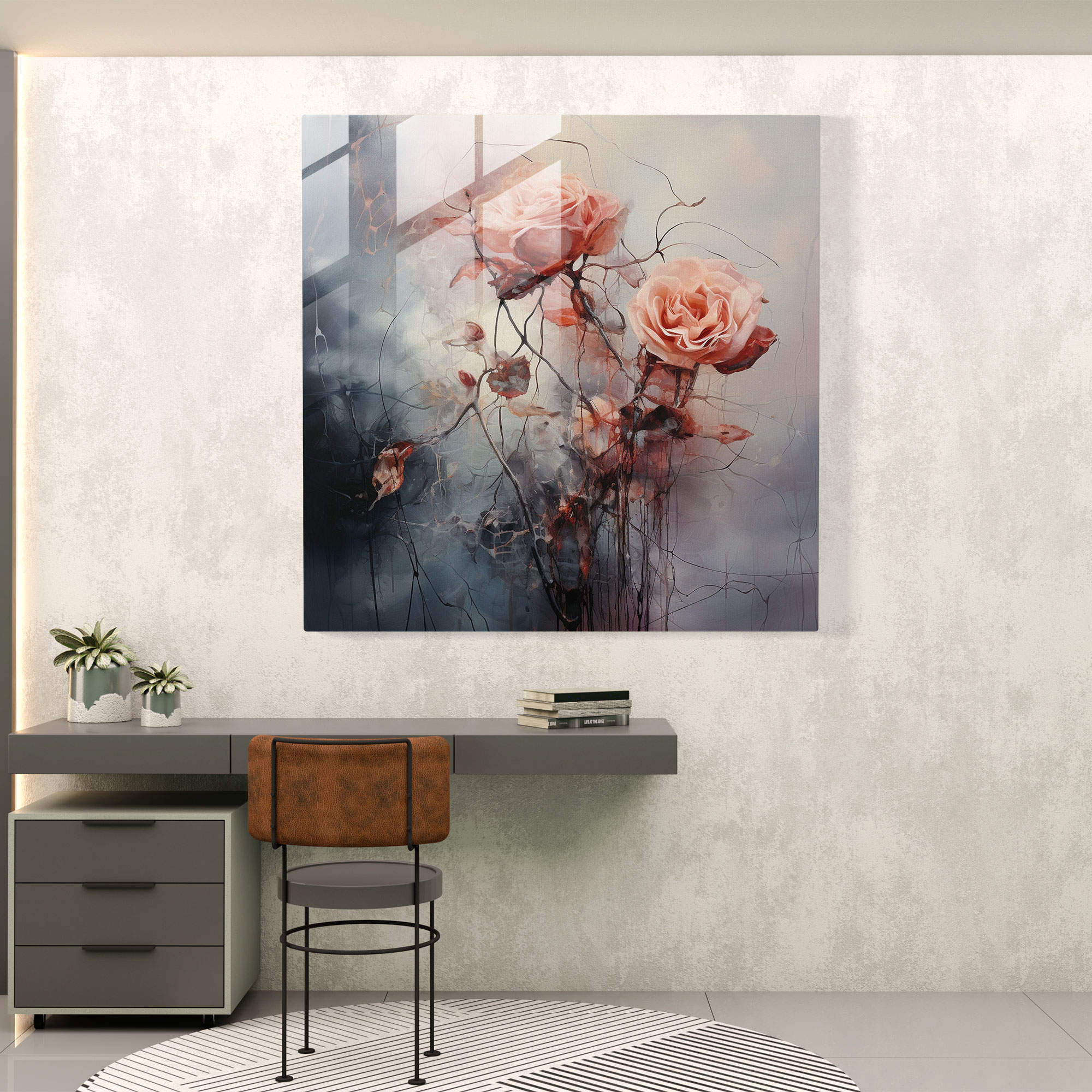 Geheimnisvolle Zarte Rosen Glasbild