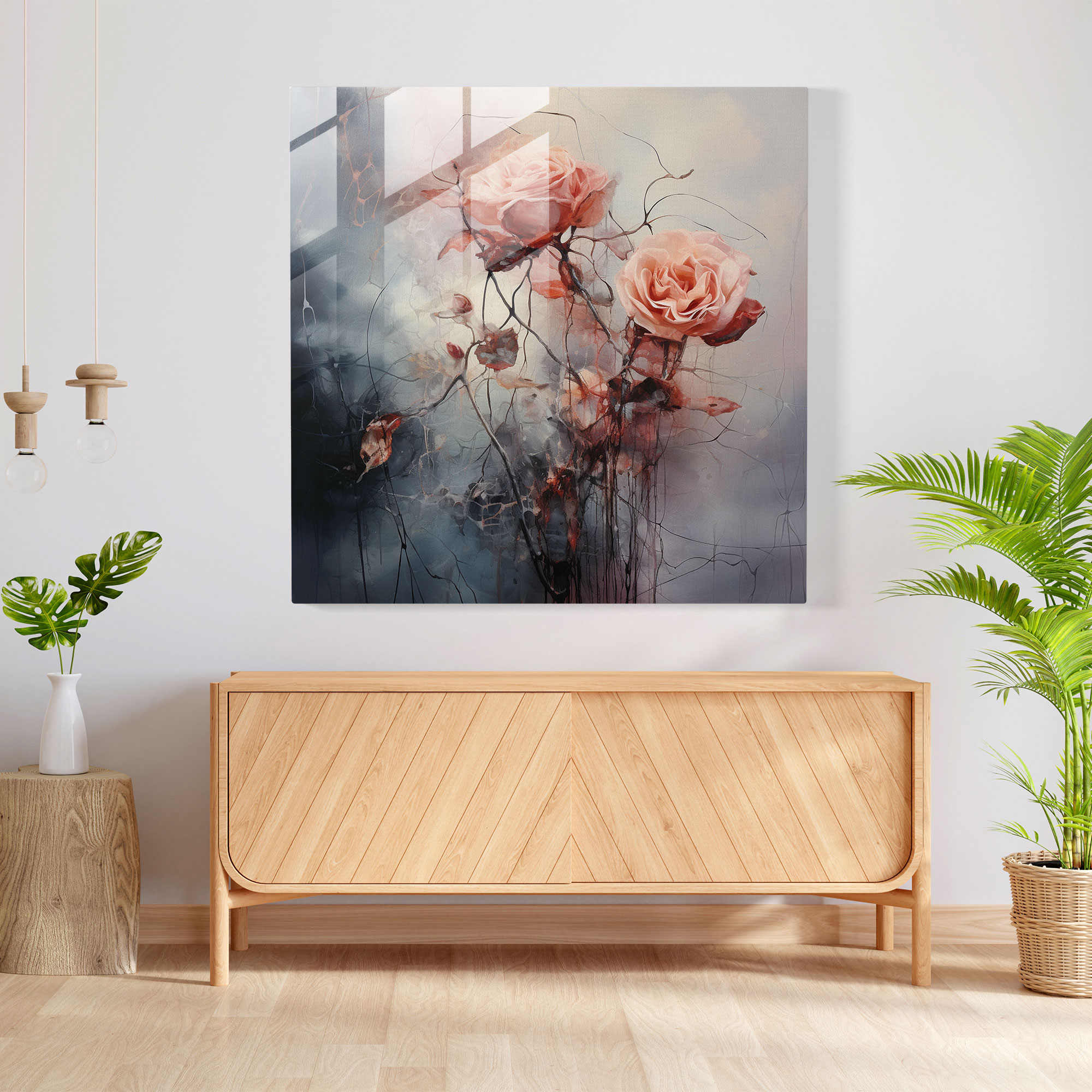 Geheimnisvolle Zarte Rosen Glasbild