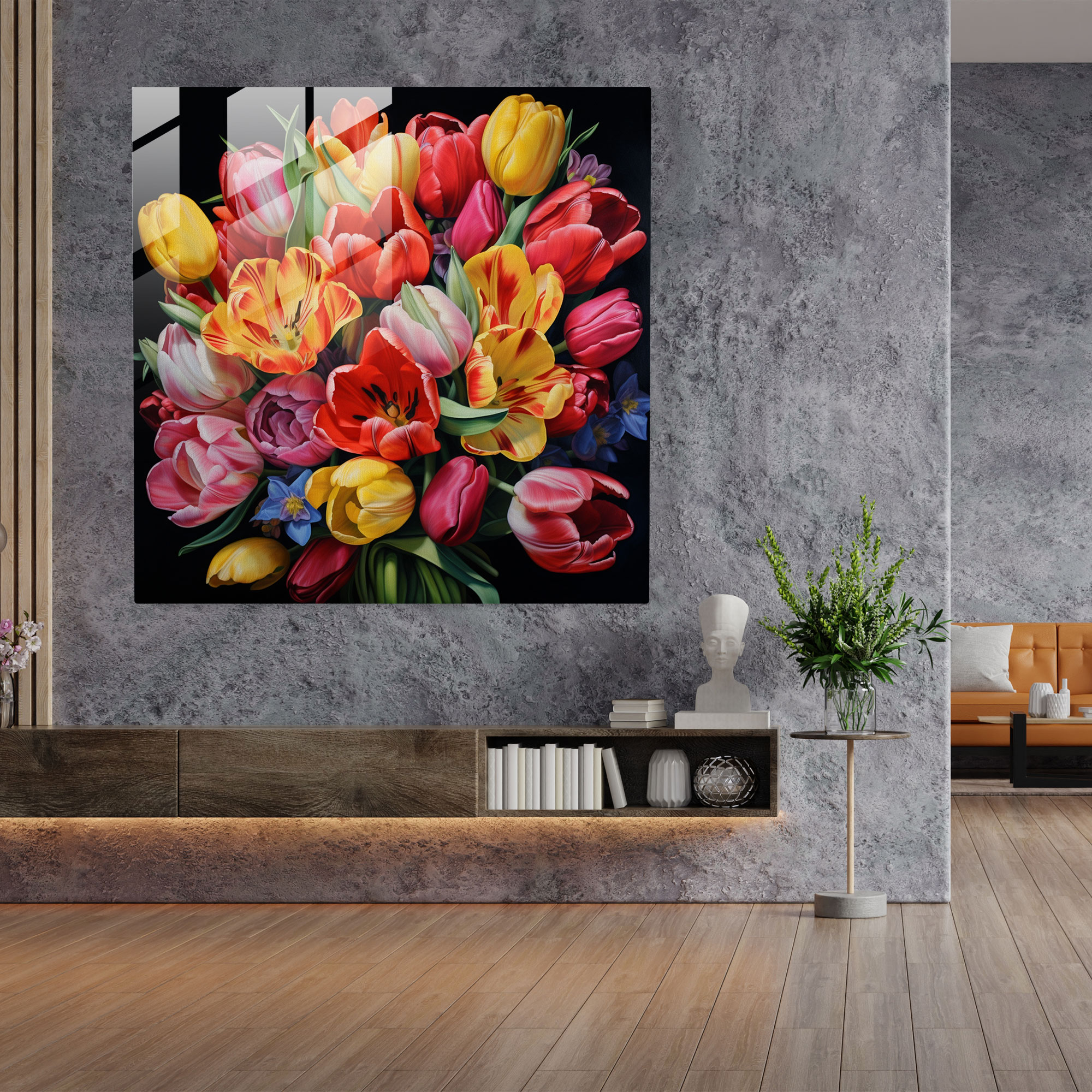 Vibrant Tulips Glass Print