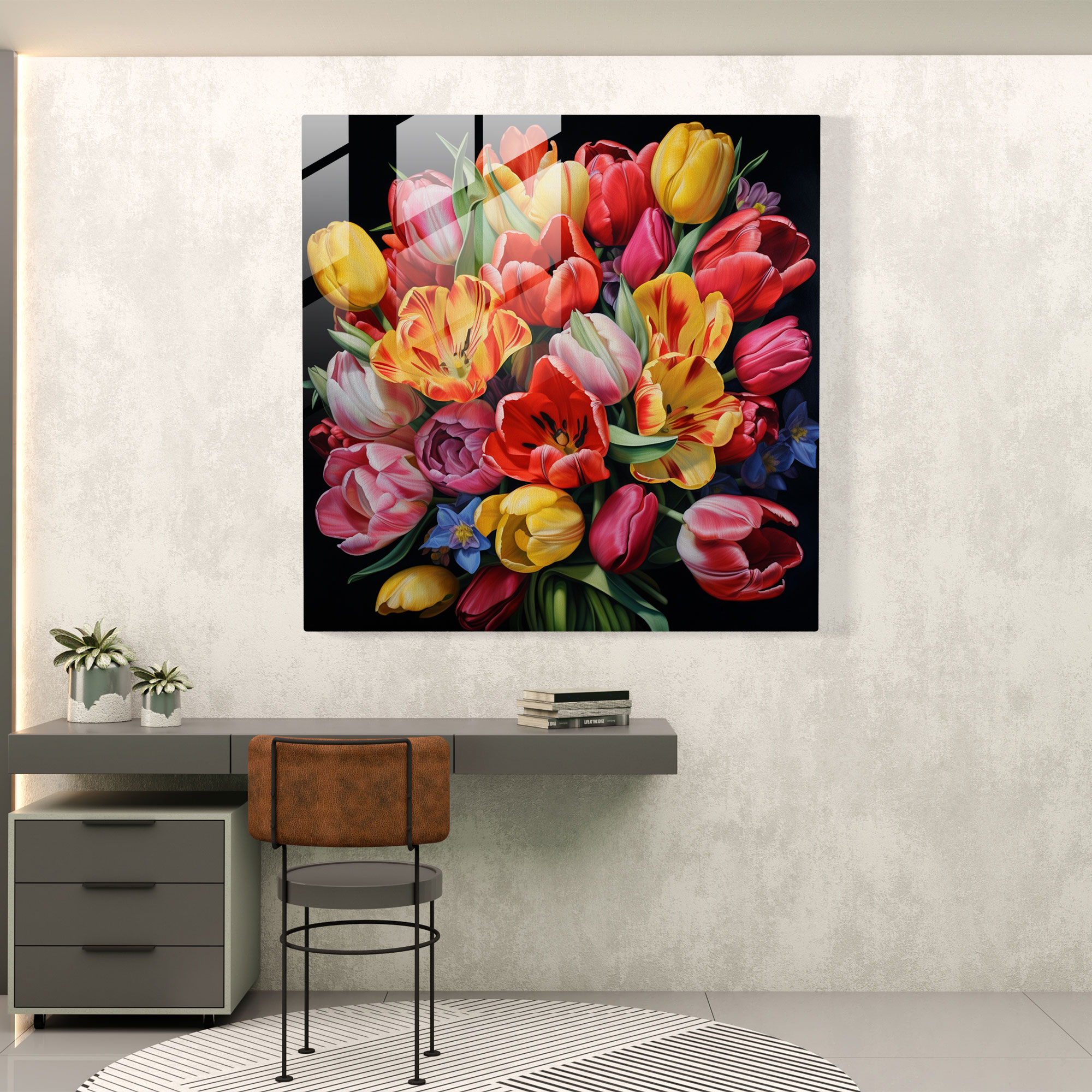 Vibrant Tulips Glass Print
