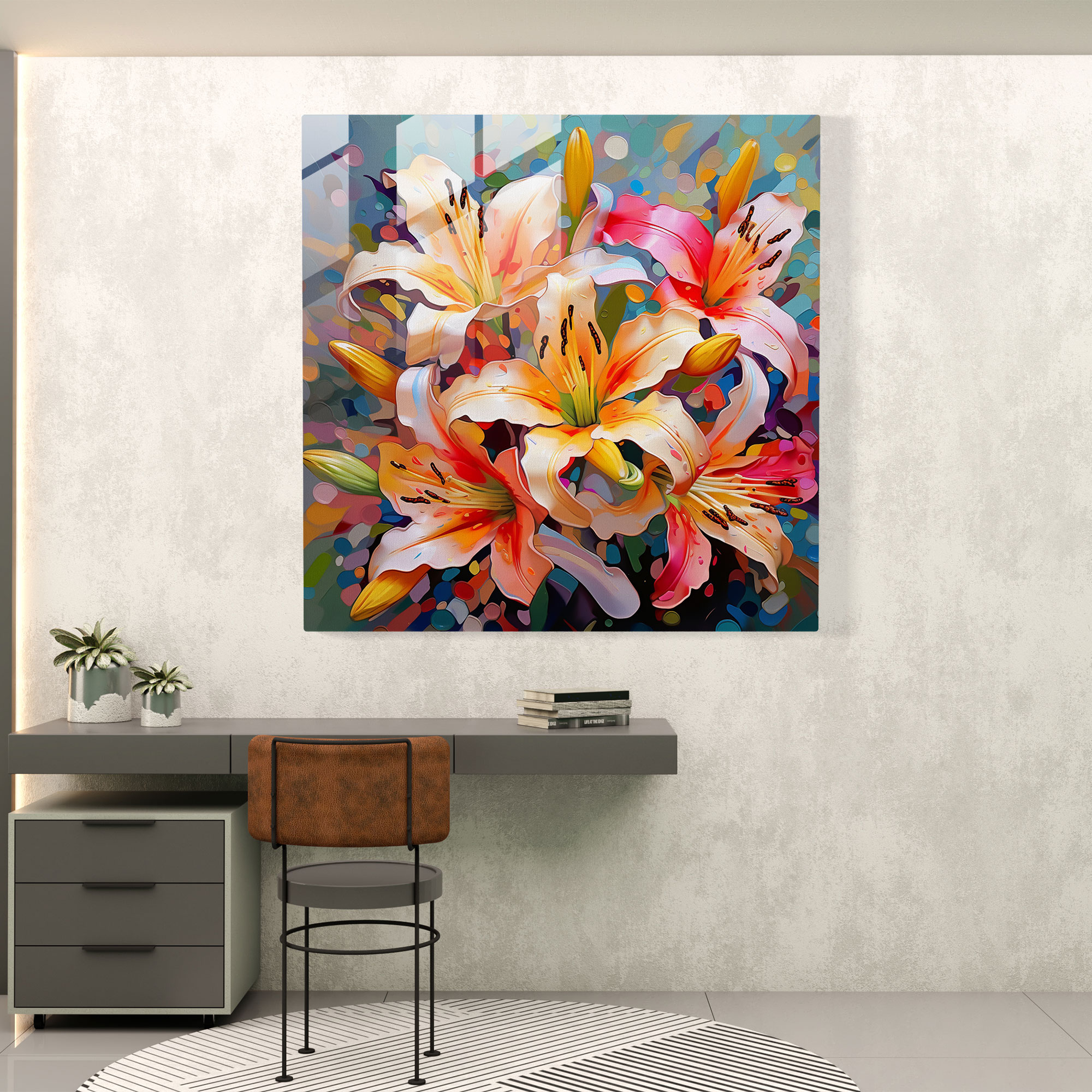 Colorful Lilies Mosaic Glass Print