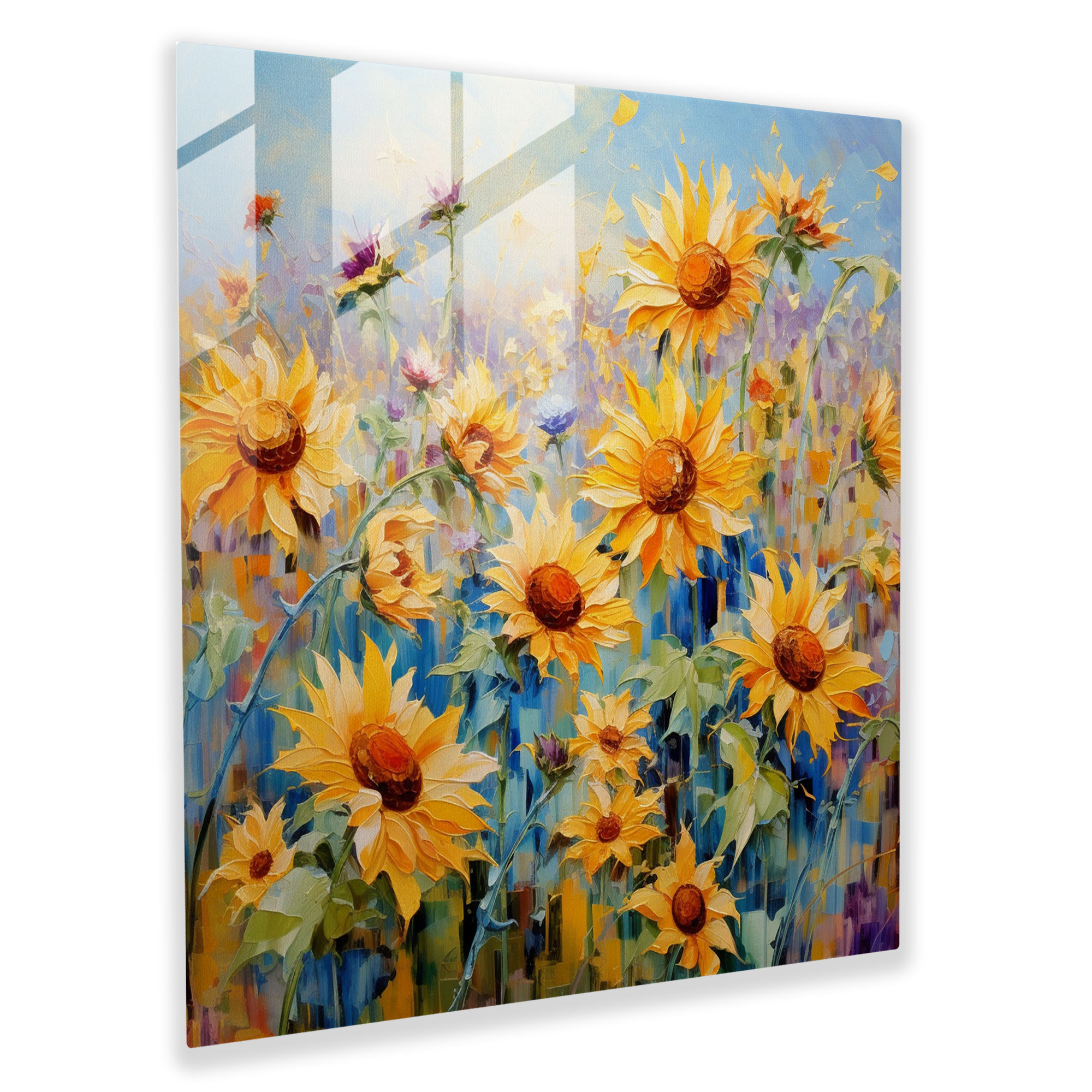 Radiant Colors Glass Print - Abstract Sunflower Field Wall Decor
