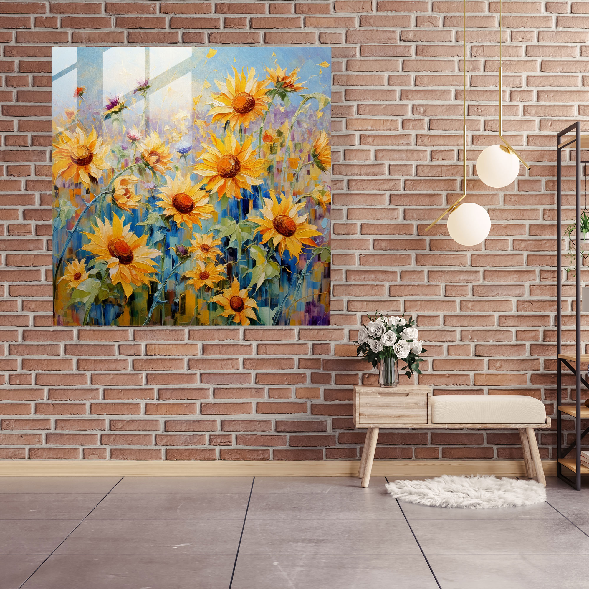 Radiant Colors Glass Print - Abstract Sunflower Field Wall Decor