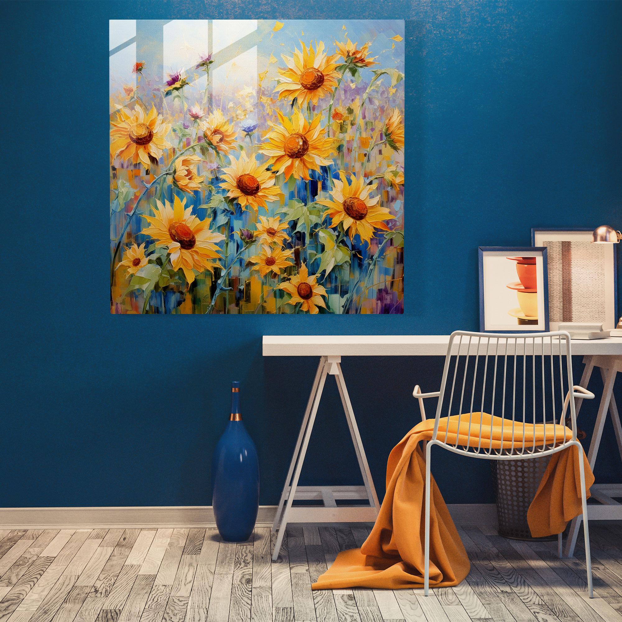 Radiant Colors Glass Print - Abstract Sunflower Field Wall Decor