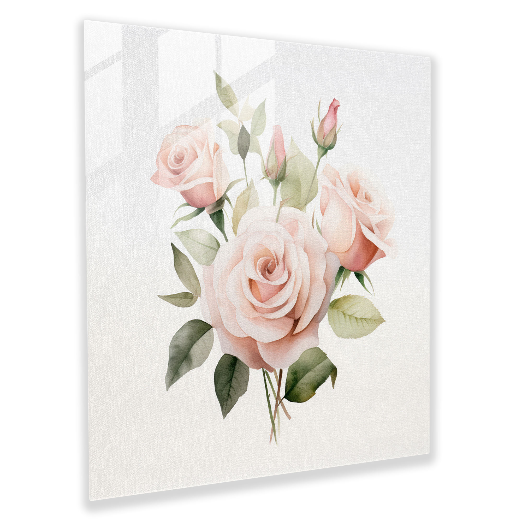 Glasbild Zarte Blüten - Minimalistisches Rosenstrauß Wanddekoration