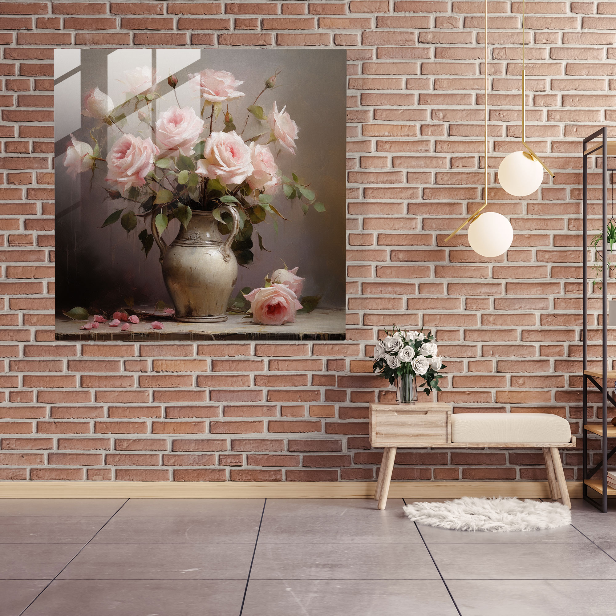 Elegantes Glasbild - Klassisches Rosen Stillleben Wanddekoration