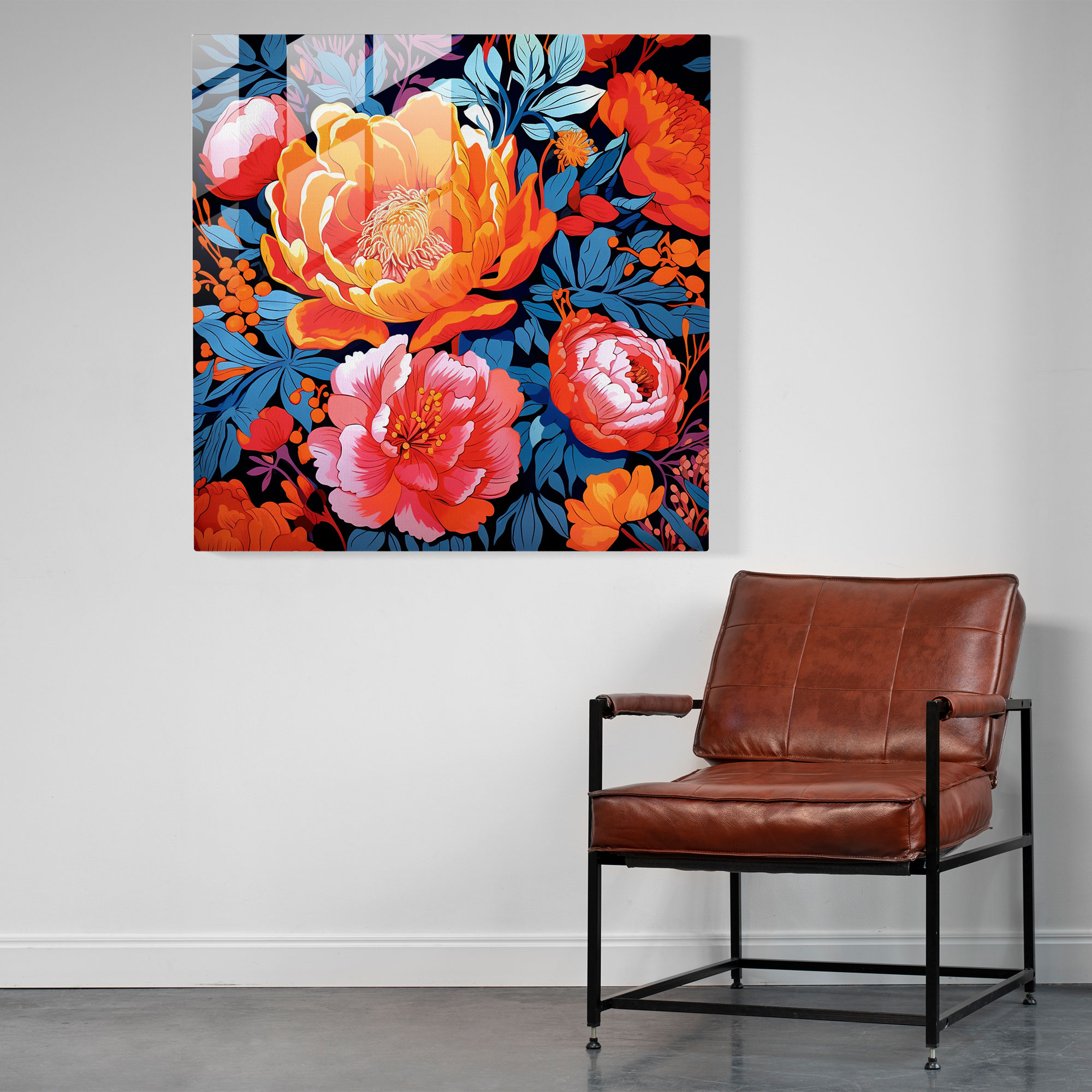Lebendige Blüten Glasbild - Moderne florale Muster Wanddeko