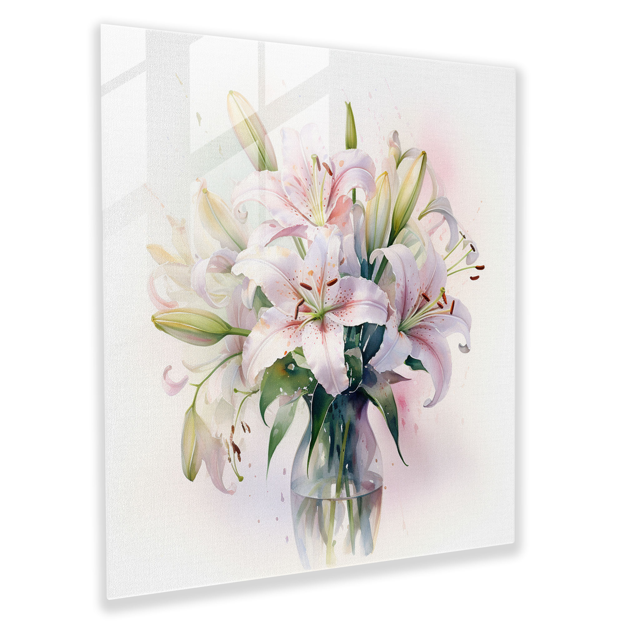 Whispering Petals Glass Print - Romantic Lily Bouquet Wall Decoration