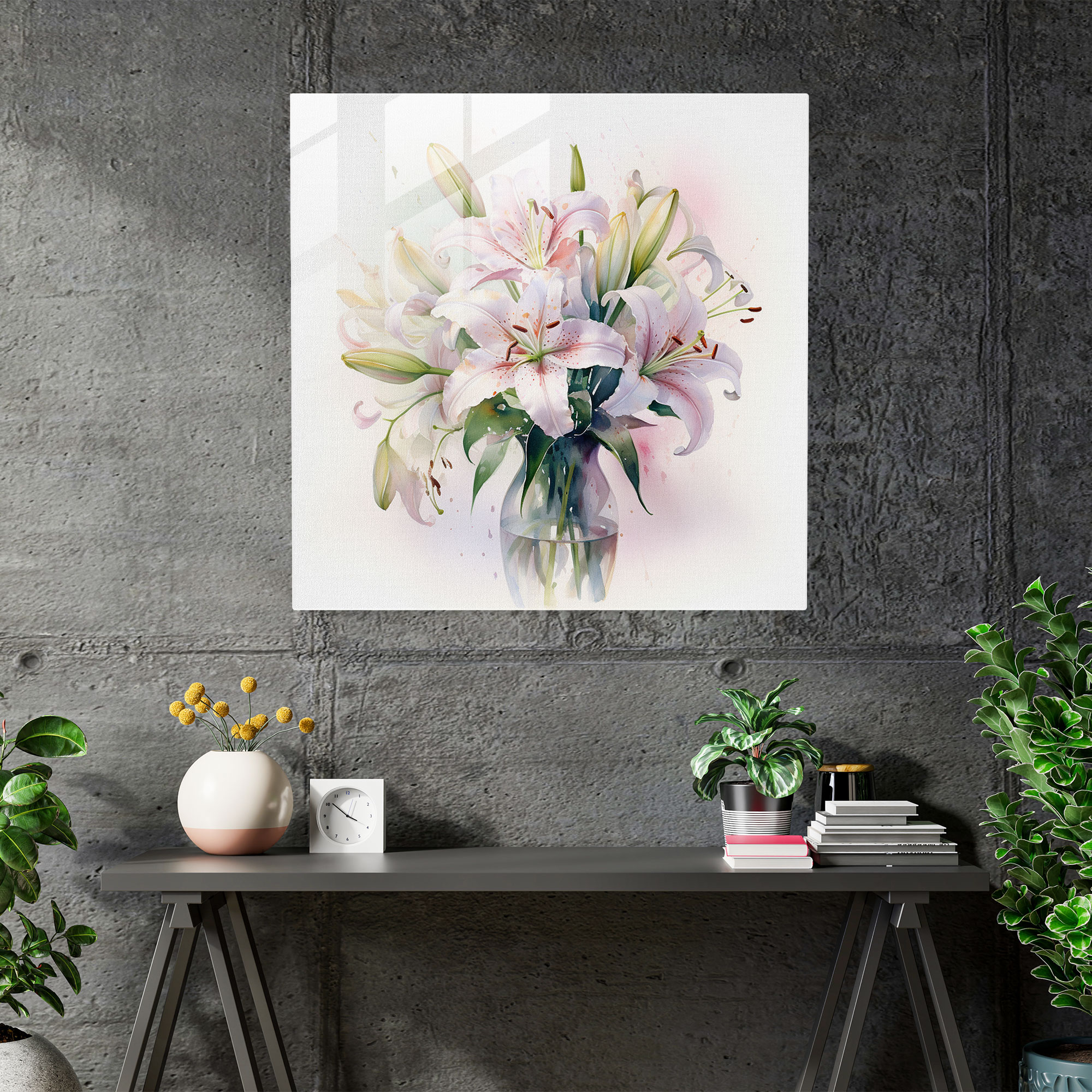 Whispering Petals Glass Print - Romantic Lily Bouquet Wall Decoration