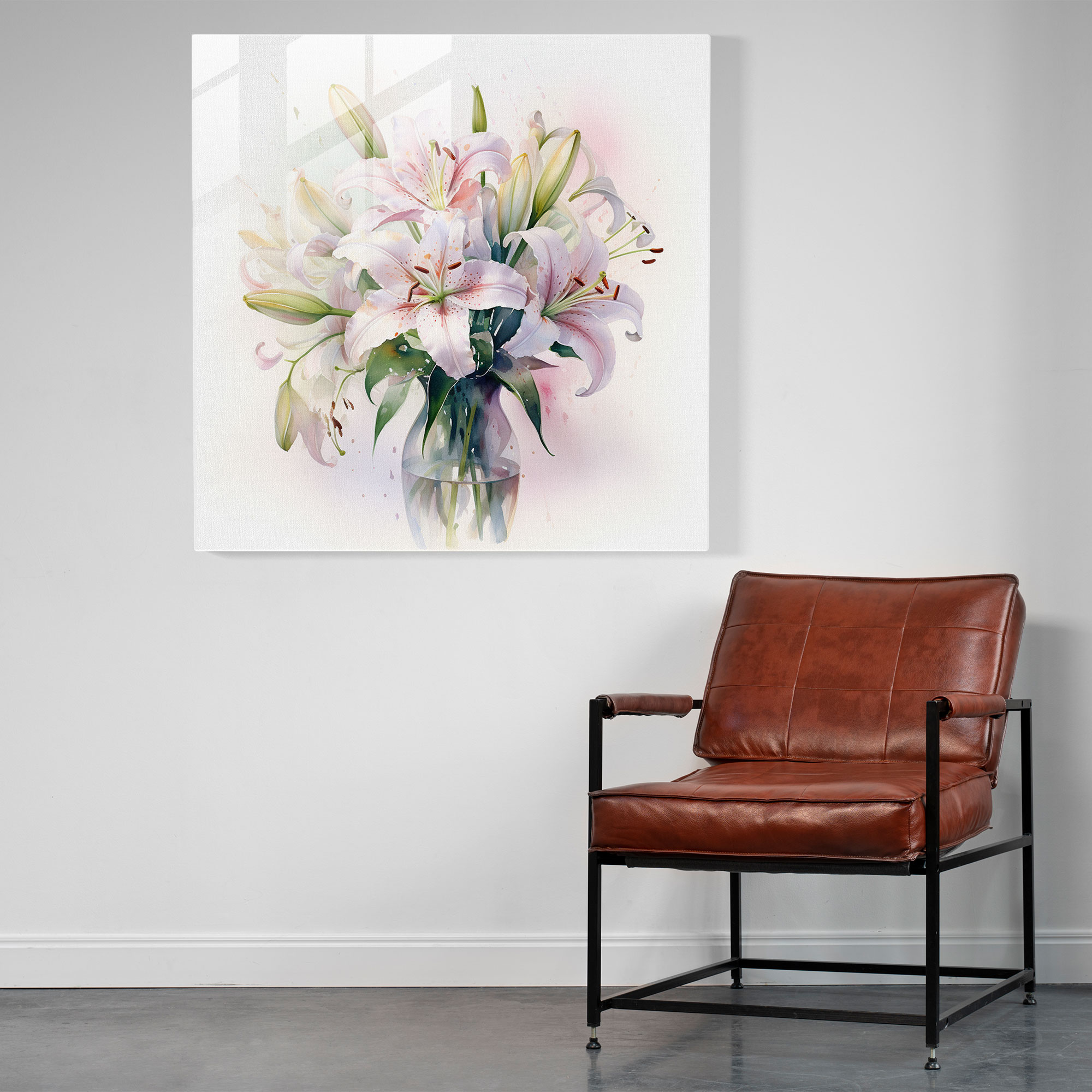 Whispering Petals Glass Print - Romantic Lily Bouquet Wall Decoration