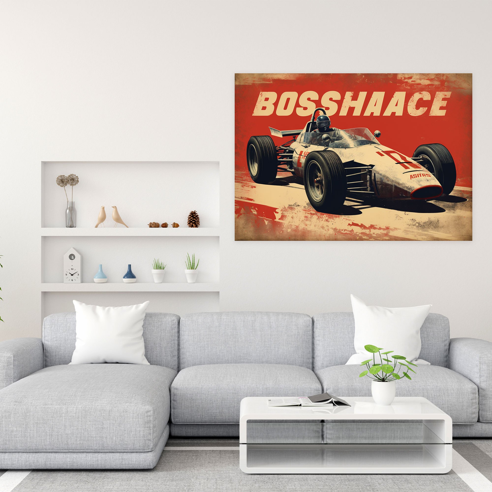 Formula 1 Wall Decoration - Formula 1, Distressed Textures, Retro Advertisement, Canvas Wall Art