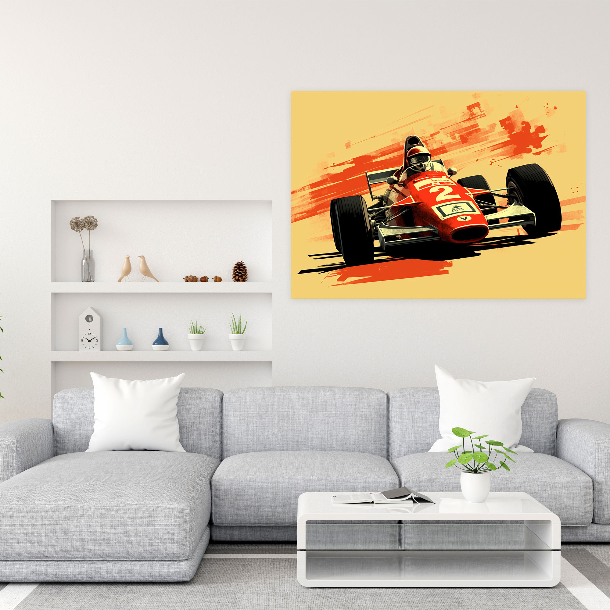 Formula 1 Temalı Duvar Dekorasyonu - Illustrasyonlu İkonik Görüntülerle ve Cesur Tipografiyle