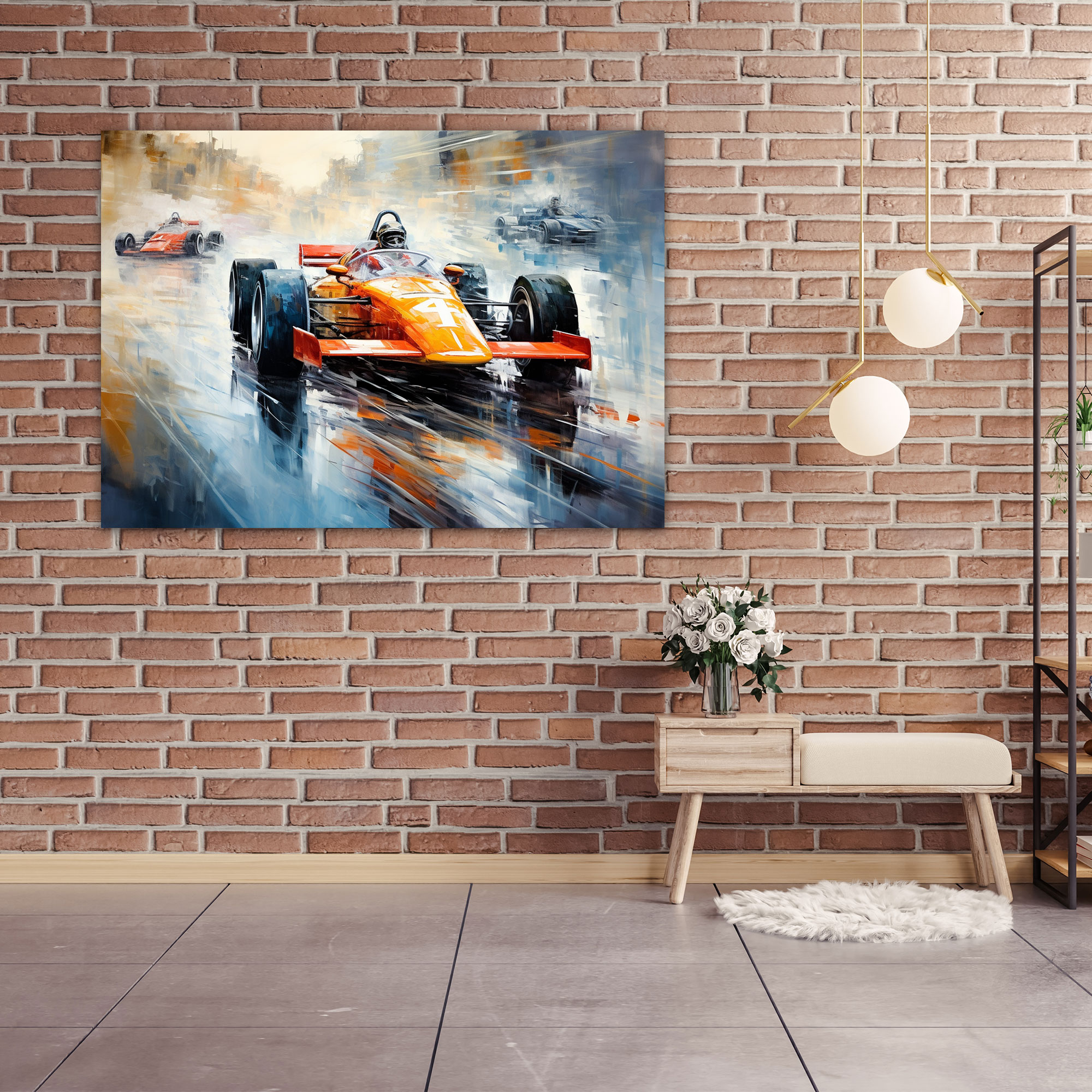 Formula 1 Duvar Dekorasyonu - Hızlı Tempolu Aksiyon Bulanık Tasvir Kanvas Tablo Sanatı