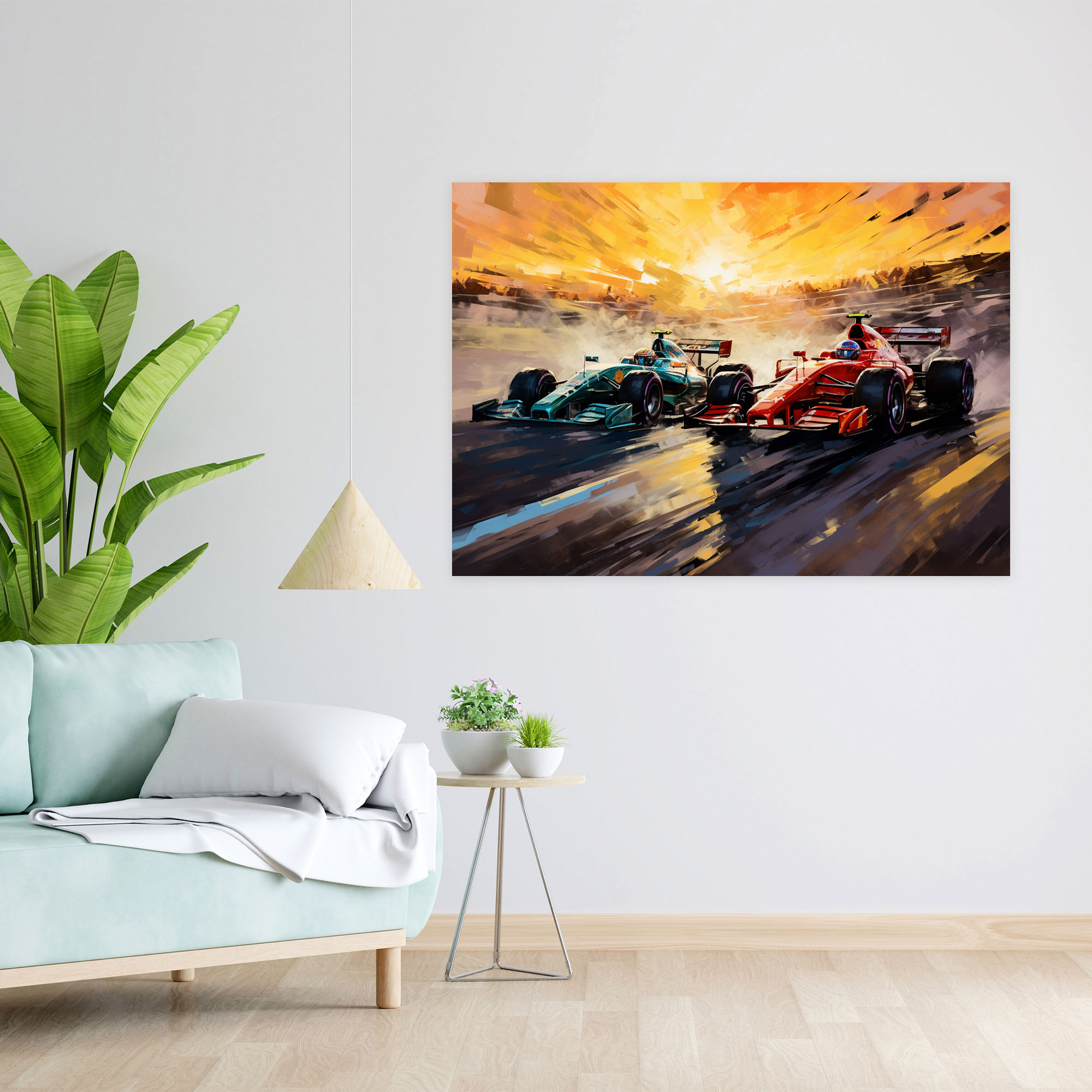 Formula 1 Wall Decoration - Formula 1, Sunset Backdrop, Finish Line, Canvas