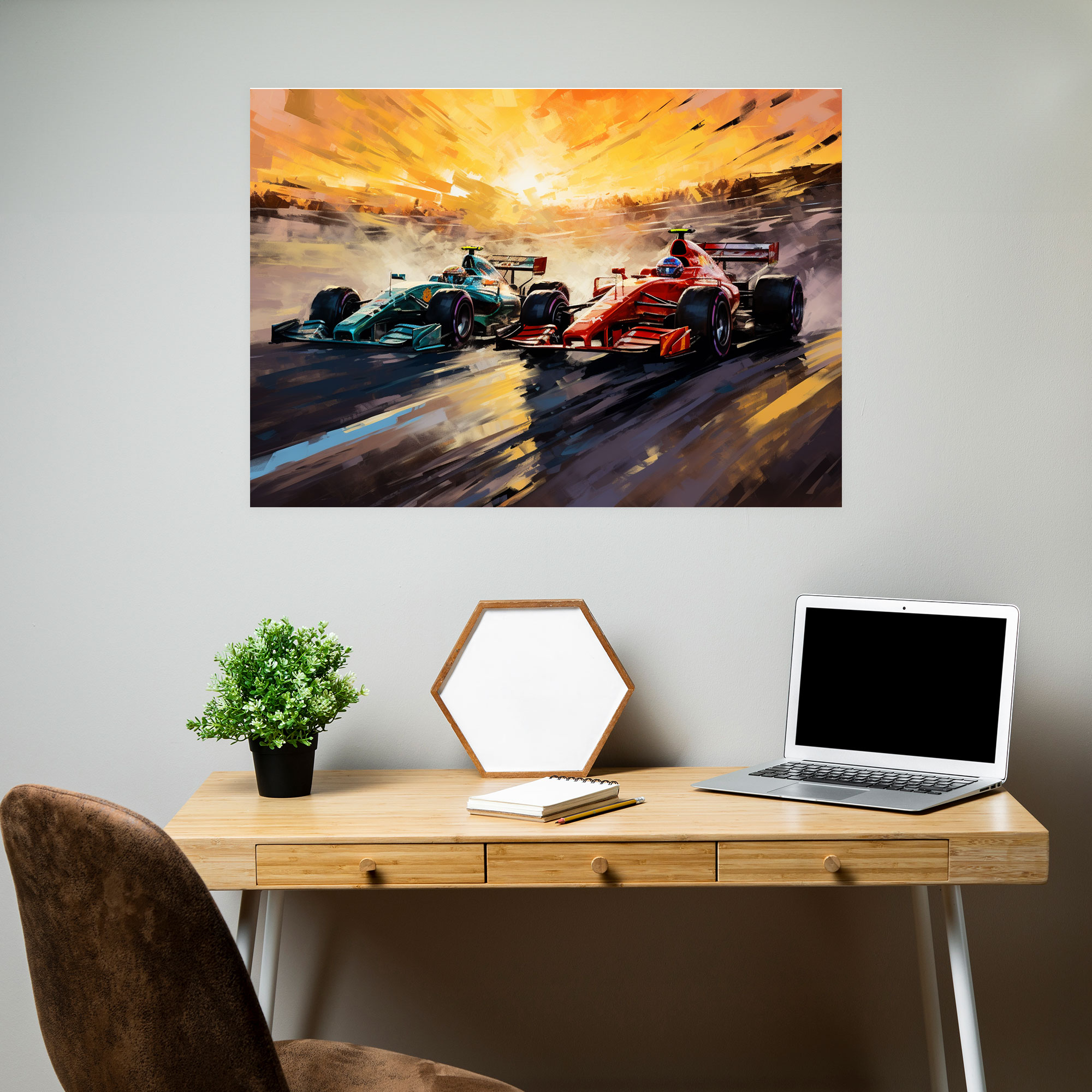 Formula 1 Wall Decoration - Formula 1, Sunset Backdrop, Finish Line, Canvas