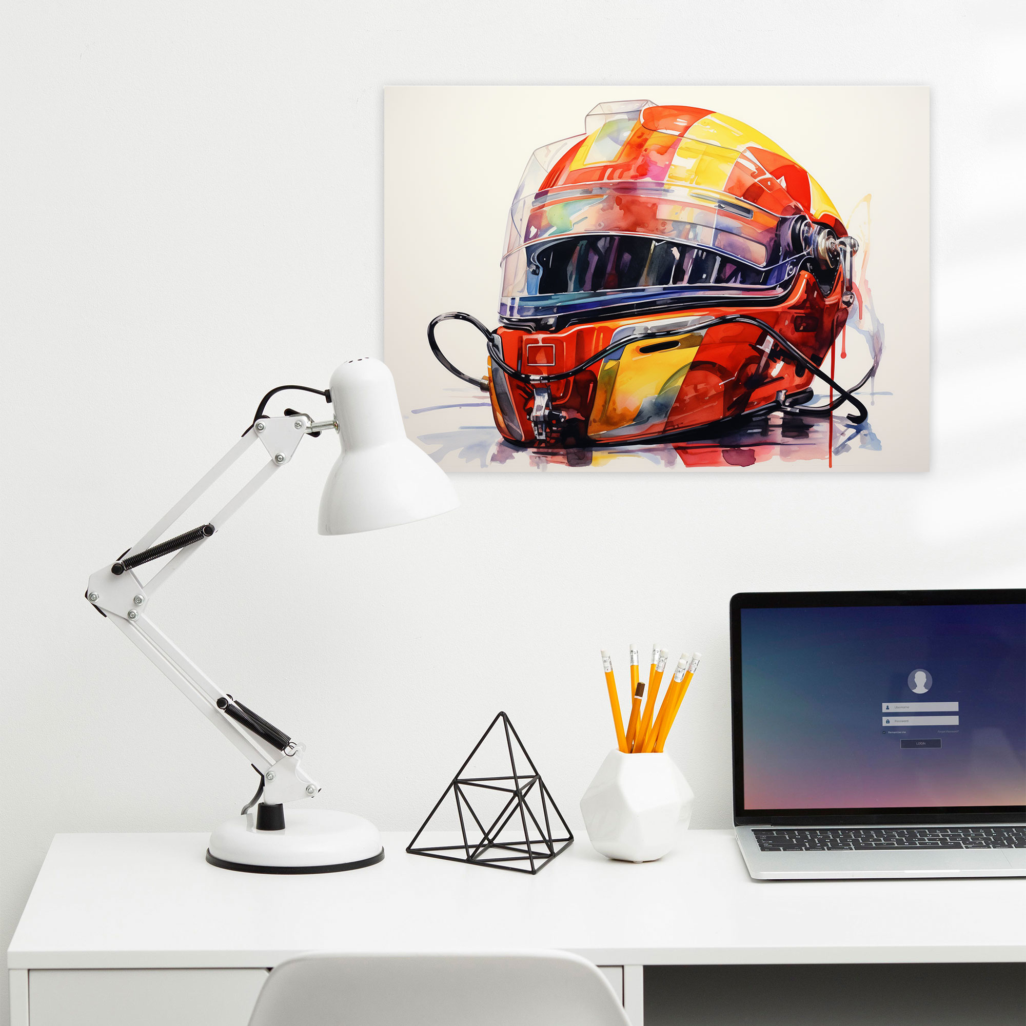 Formula 1 Kanvas Tablo - Suluboya Kask Duvar Sanatı - Formula 1 Duvar Dekorasyonu Yakın Çekim