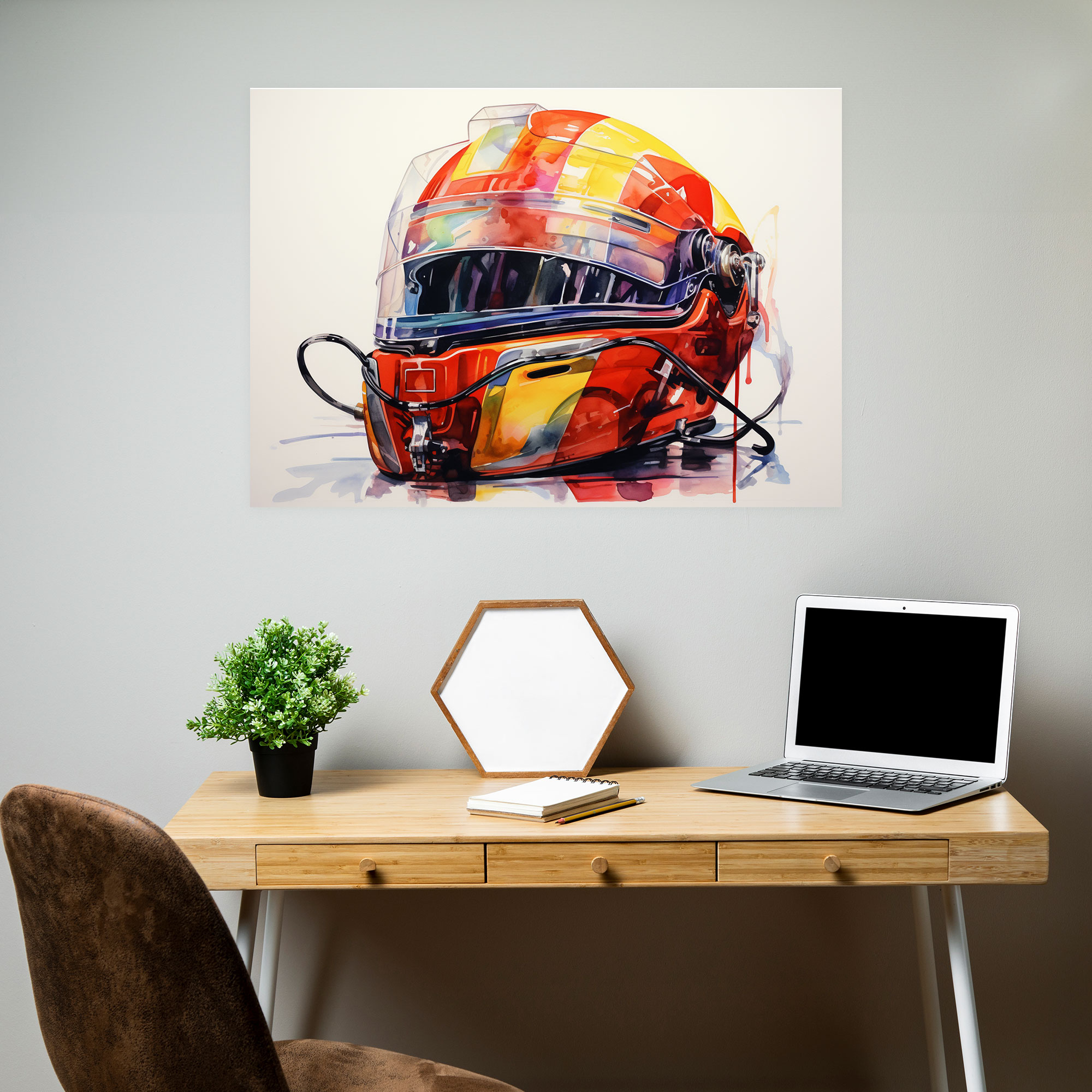 Formula 1 Kanvas Tablo - Suluboya Kask Duvar Sanatı - Formula 1 Duvar Dekorasyonu Yakın Çekim